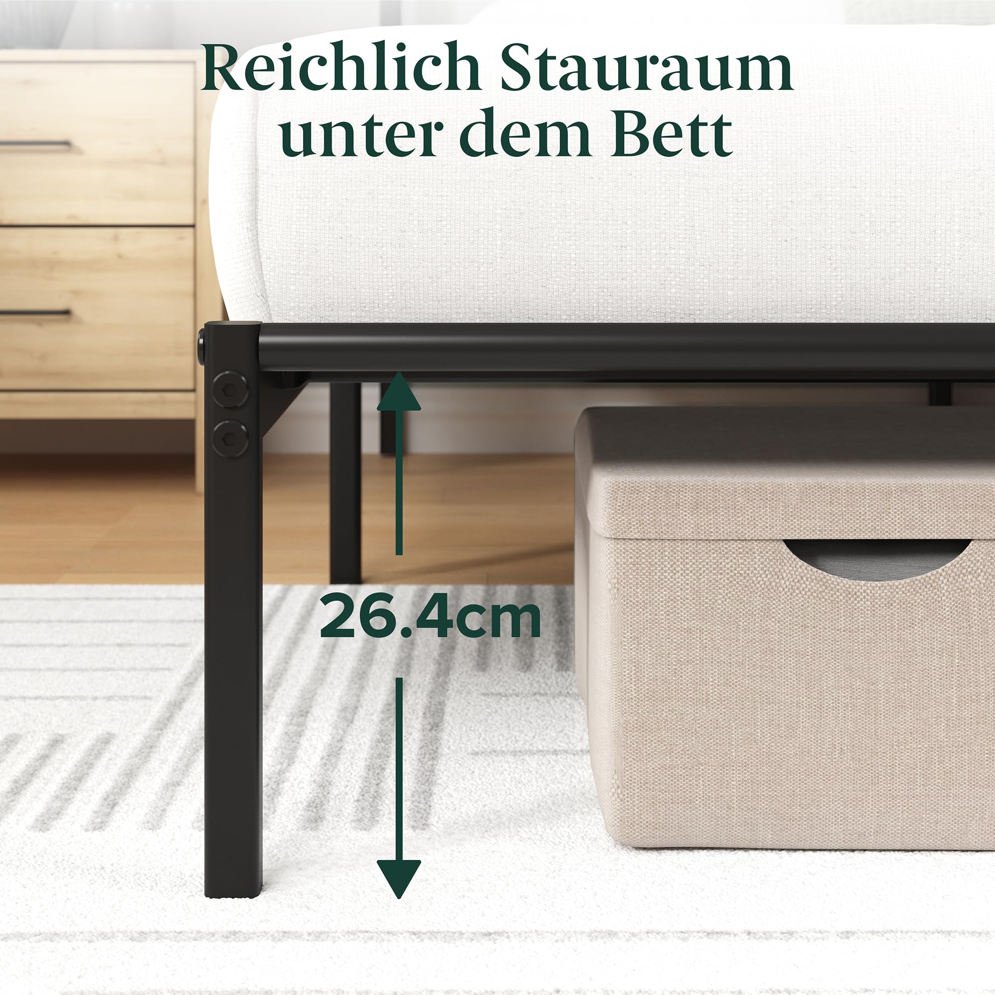 Zinus Elias Bettgestell 140x200 cm mit Vintage Kopfteil - Metallbett 140x200 mit Metall-Lattenrost - 30 cm Hohe Plattform mit Freiraum Darunter - Kein Boxspringbett Erforderlich - Schwarz