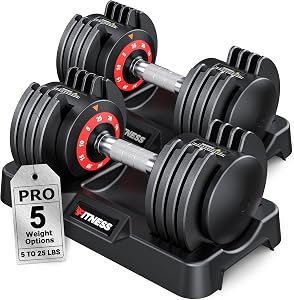 Rendpas Adjustable Dumbbell, 5-in-1/10-in-1, 25–55 lb Options, Quick-Lock Free Weights for Home Gym, Anti-Slip Handle, Single or Pair for Men & Women