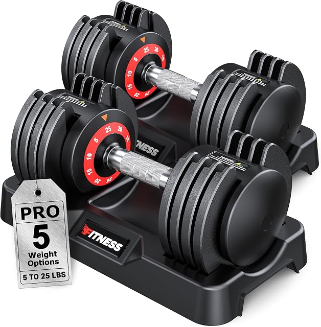 Rendpas Adjustable Dumbbell, 5-in-1/10-in-1, 25–55 lb Options, Quick-Lock Free Weights for Home Gym, Anti-Slip Handle, Single or Pair for Men & Women