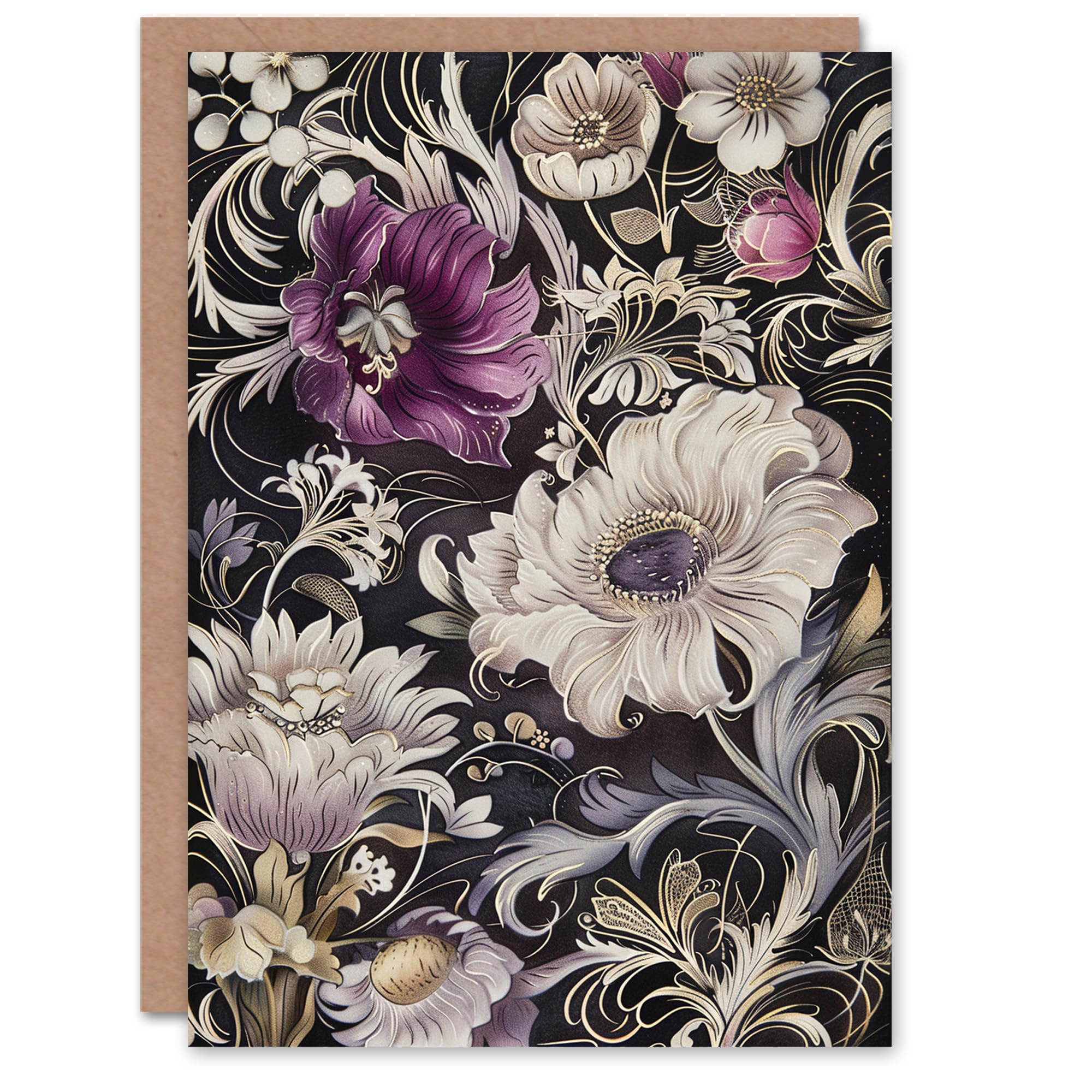 Artery8 Birthday Card Anemone Flowers Filigree White Purple Design For Her Gran Sister Niece Daughter Wife Woman Greeting Card