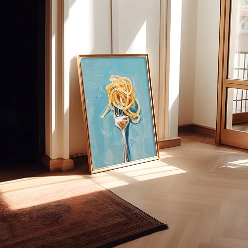 Miniatura 5 de Arte de pared para cocina, arte de pared moderno retro divertido para cocina, arte de pared, impresiones abstractas de pasta y tenedor, decoración