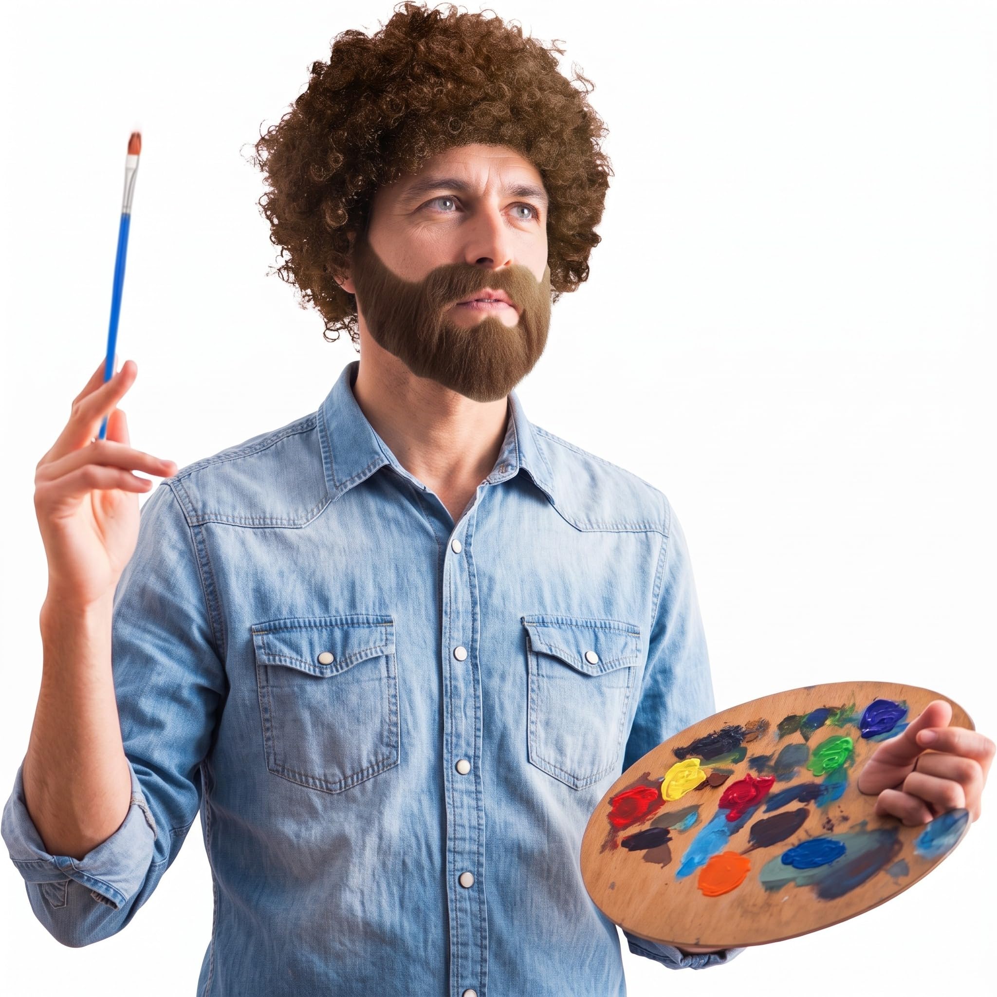 Janinka 80s Painter Costume Set Brown Wig Beard Palette