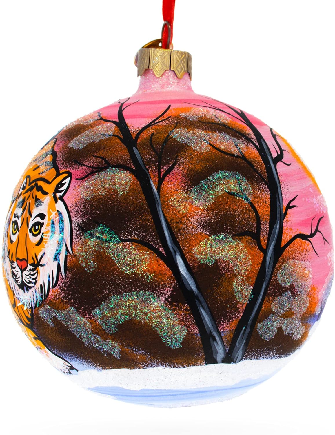 Tiger in The Snow Glass Ball Christmas Ornament 4 Inches - Image 2