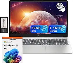 HP Notebook Pavilion com tela sensível ao toque HD de 15,6 polegadas, Intel i3-1215U, 32 GB de RAM, armazenamento de 1,16 TB (SSD de 1 TB + conjunto de estação de ancoragem de 160 GB), gráficos Intel