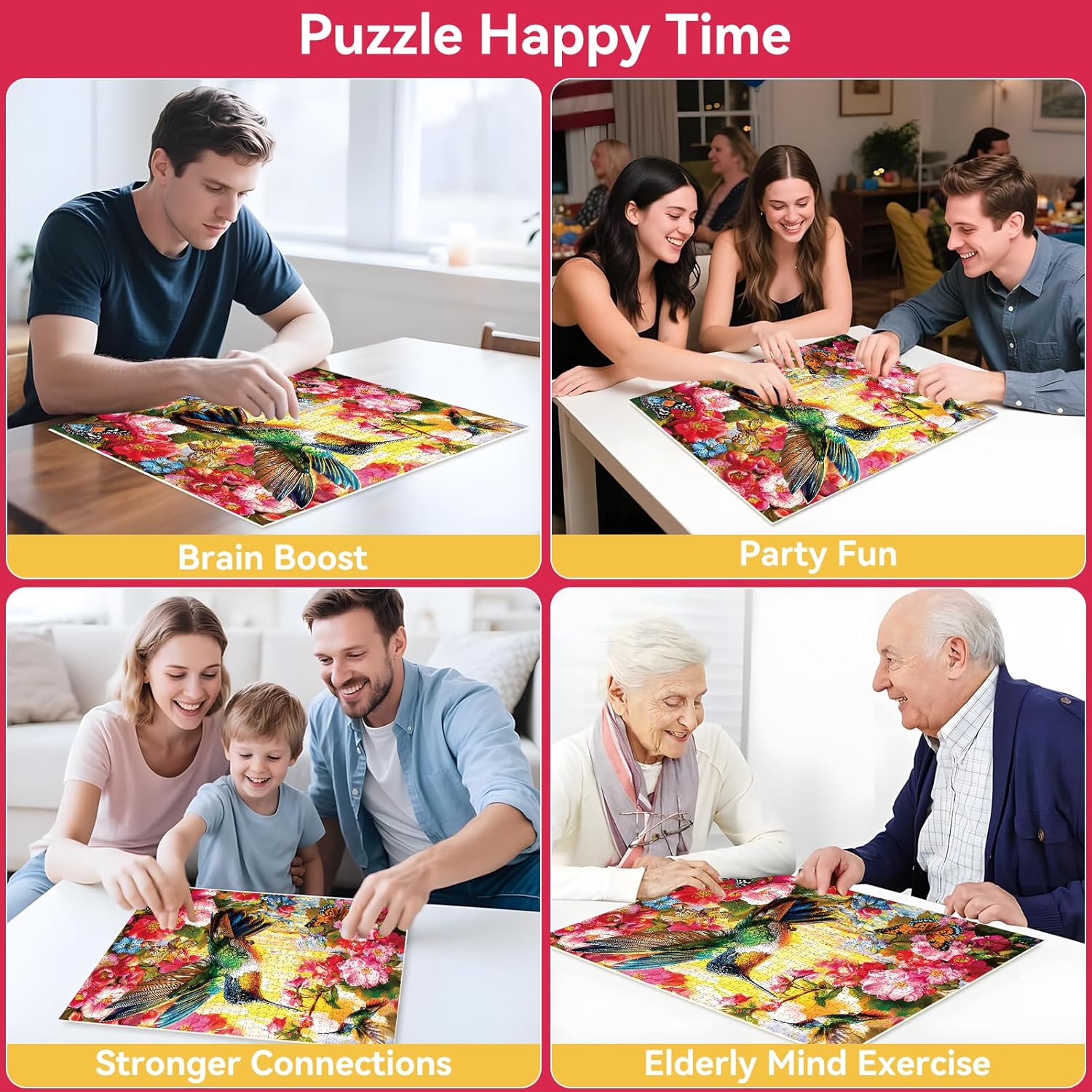 LUXDIVINA 2000 Piece Puzzle for Adults, Spring Puzzles for Adults 2000 Pieces, Hummingbird Flower Butterflies Jigsaw Puzzles, Challenging Puzzle Perfect for Game Nights, Finished Size is 39" X 28"