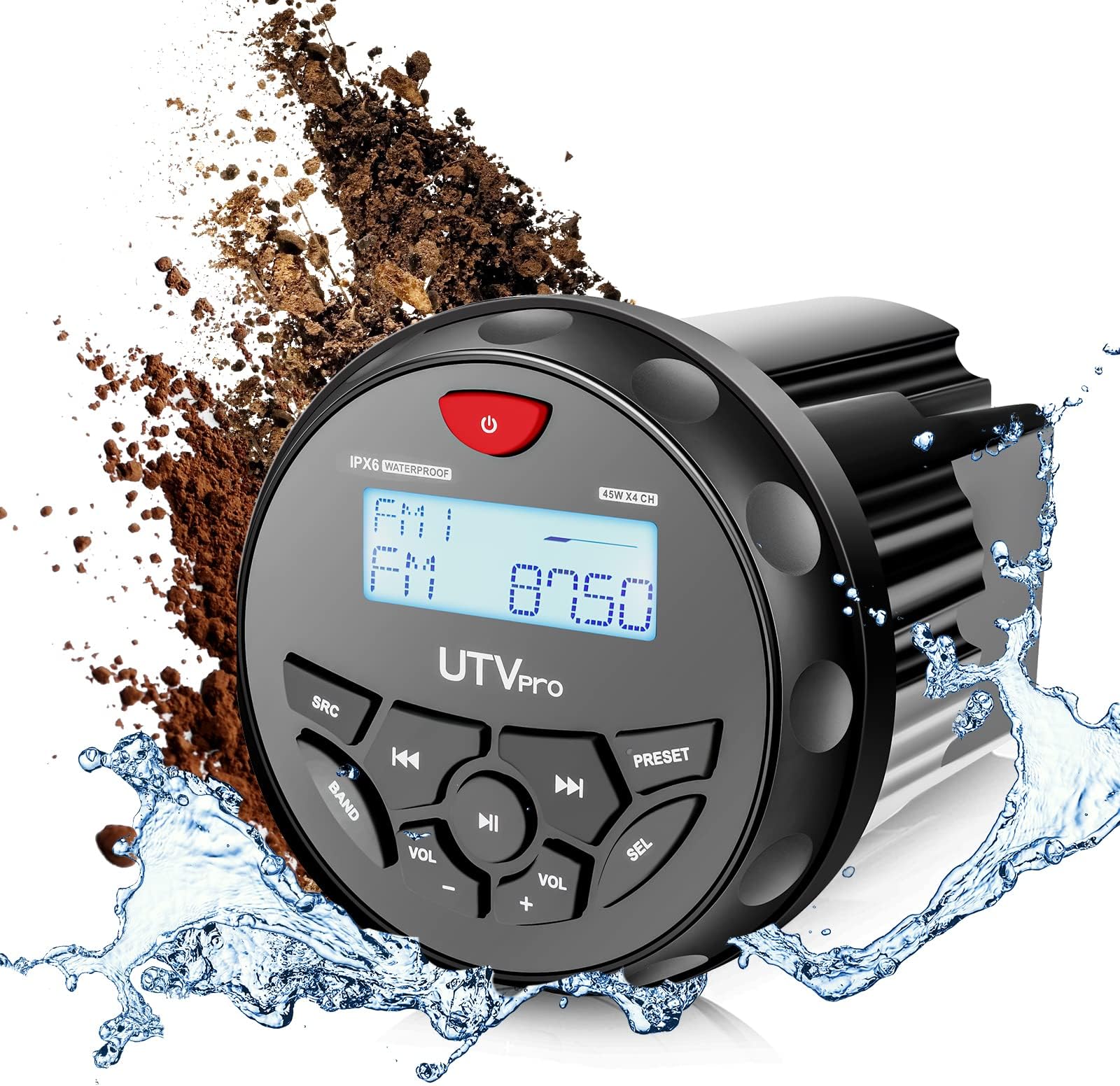 Boat Bluetooth Marine Stereo Radio AM FM Tuner for Boats, Golf Cart, ATV, UTV, and Spa Hot Tubs - Digital Media Streaming