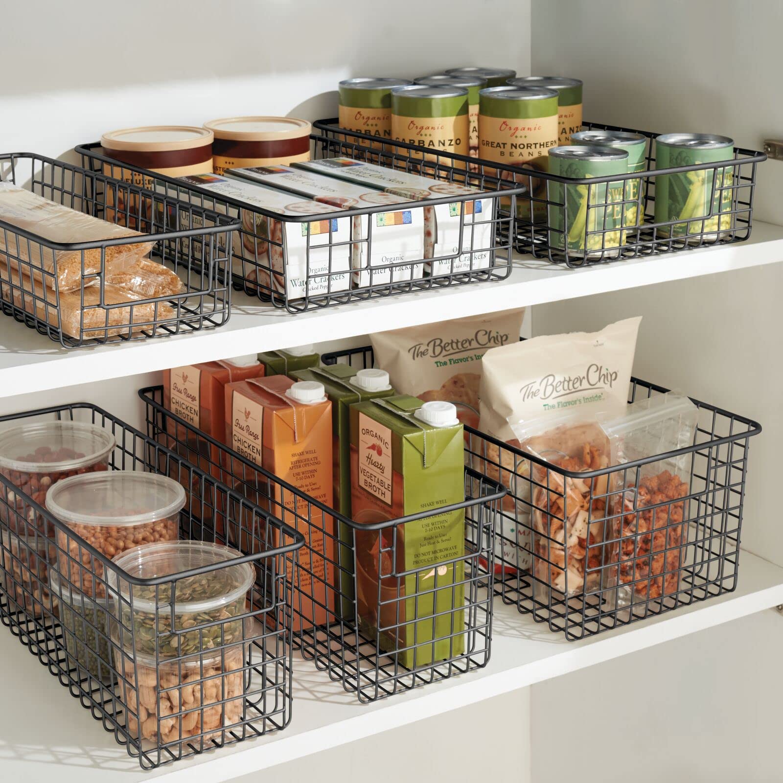 mDesign Slim Metal Wire Food Storage Organizer Basket with Handles - Organization in Kitchen Cabinets, Pantry Shelf, Bathroom, Laundry Room, Closets, Garage, Concerto Collection, 8 Pack, Bronze
