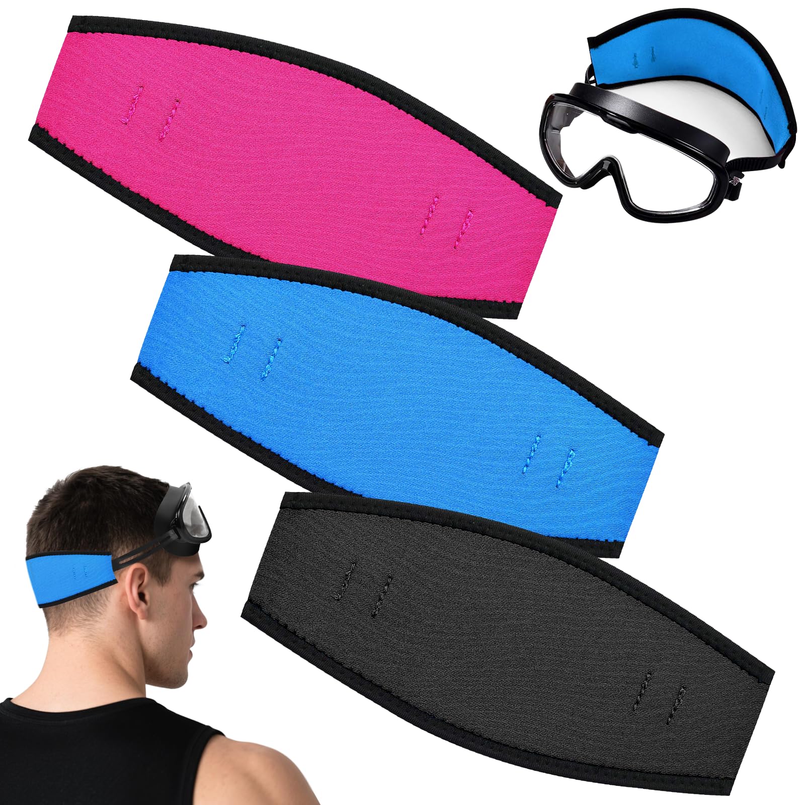Cinturino Maschera Immersione, 3 PCS Cinturino Maschera in Neoprene, Cinturino per Maschera Sub, Antiscivolo Cinturino per Maschera da Sub per Snorkeling, Immersioni Profonde