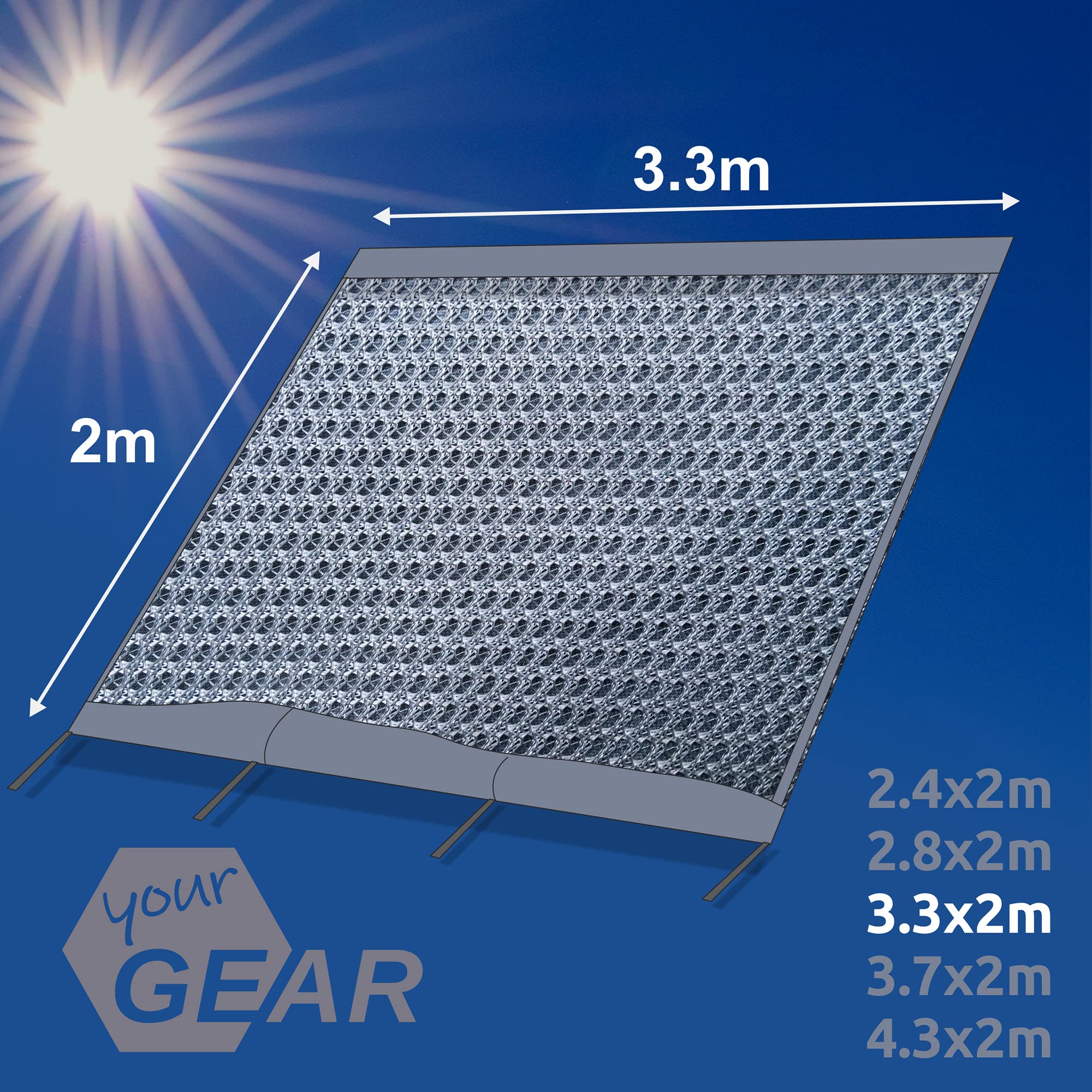 GEAR Sun & Rain Blocker Parete Anteriore Laterale Tenda da Sole UPF 50+ Colonna d'Acqua 5000 mm 3 Bordini Ø 4.3 6.2 7 mm Larghezze 240