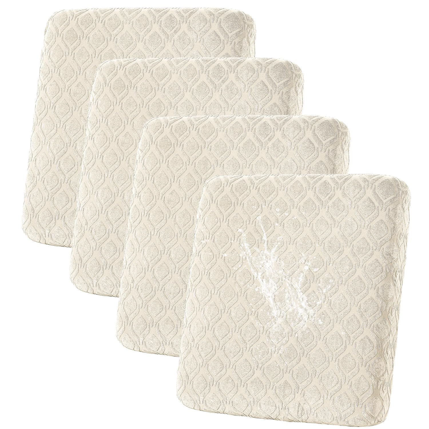 SHANNA Sofa Seat Cushion Slipcovers: 4Pcs Modern Jacquard Couch Cushion Cover Waterproof Patio Cushions Latest Couch Cushion Slipcovers Suitable for Armchair, Sofa Seat Slipcover (Beige)