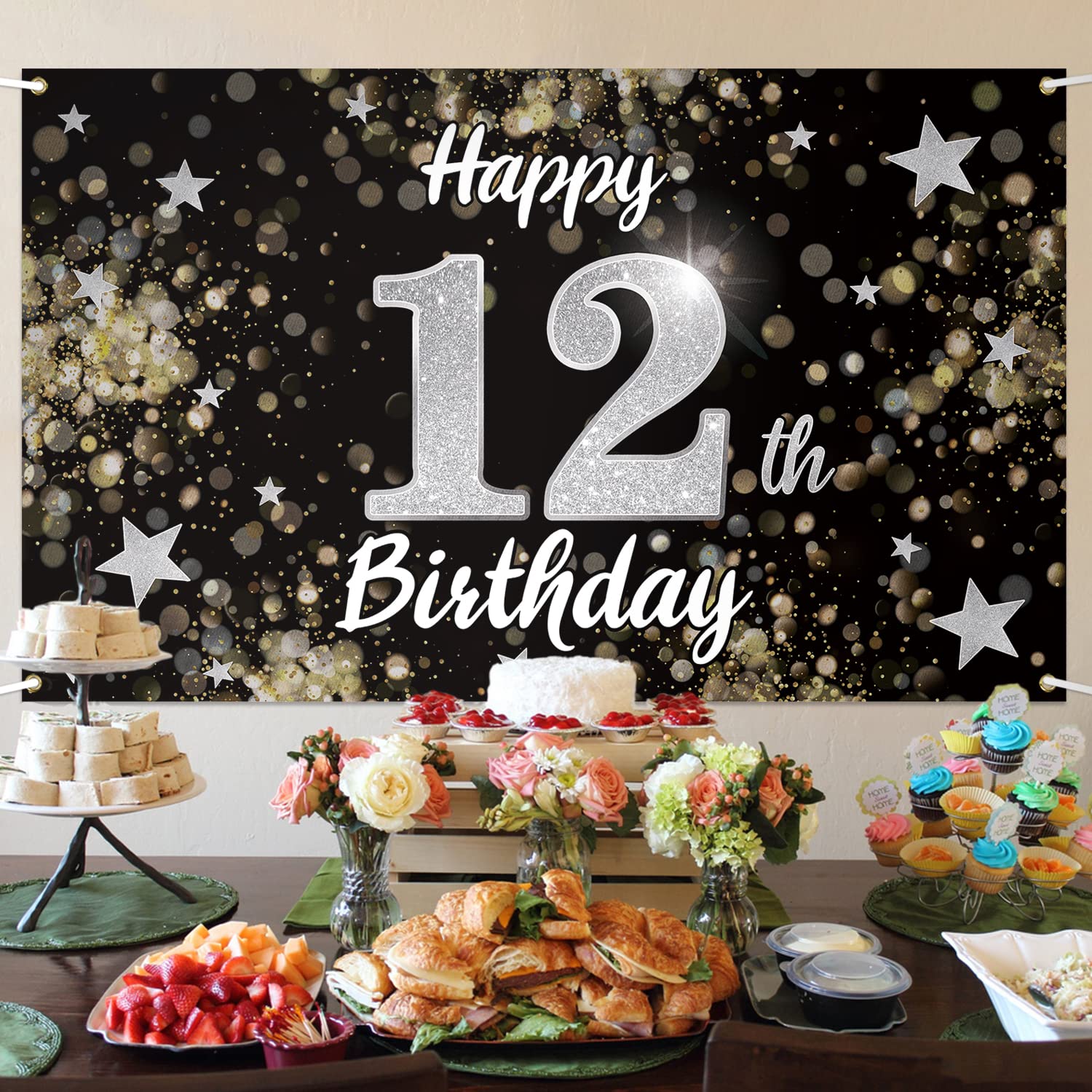 Set Decorazioni Per 12° Compleanno - Banner, Ghirlande E Spirali Oro E Nero - Per Ragazza E Ragazzo - 5