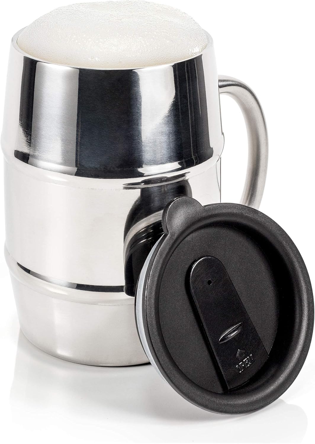 MASON FORGE Stainless Steel Double Walled Vacuum Insulated | 16.9 Ounce Barrel Mug with Handle | HOT or COLD Beverages | Beer Stein, Coffee Cup, Whiskey Tumbler, Moscow Mule | Travel Mug Closeable Lid