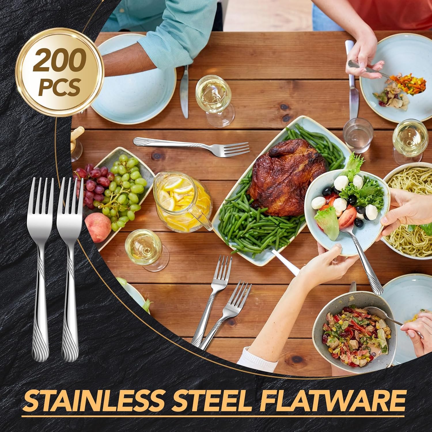 Bokon 200 Pieces Dinner Forks Bulk Set 6.9 Inches Stainless Steel Silverware Durable Table Forks Set for Home Restaurant Kitchen Dishwasher Safe (Stylish) - Image 4