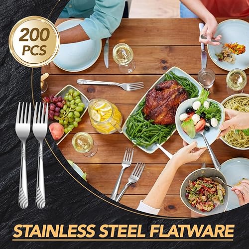 Miniatura 4 de Bokon Juego de 200 tenedores de cena a granel de 6.9 pulgadas, cubiertos de acero inoxidable duraderos, juego de tenedores de mesa para el hogar,