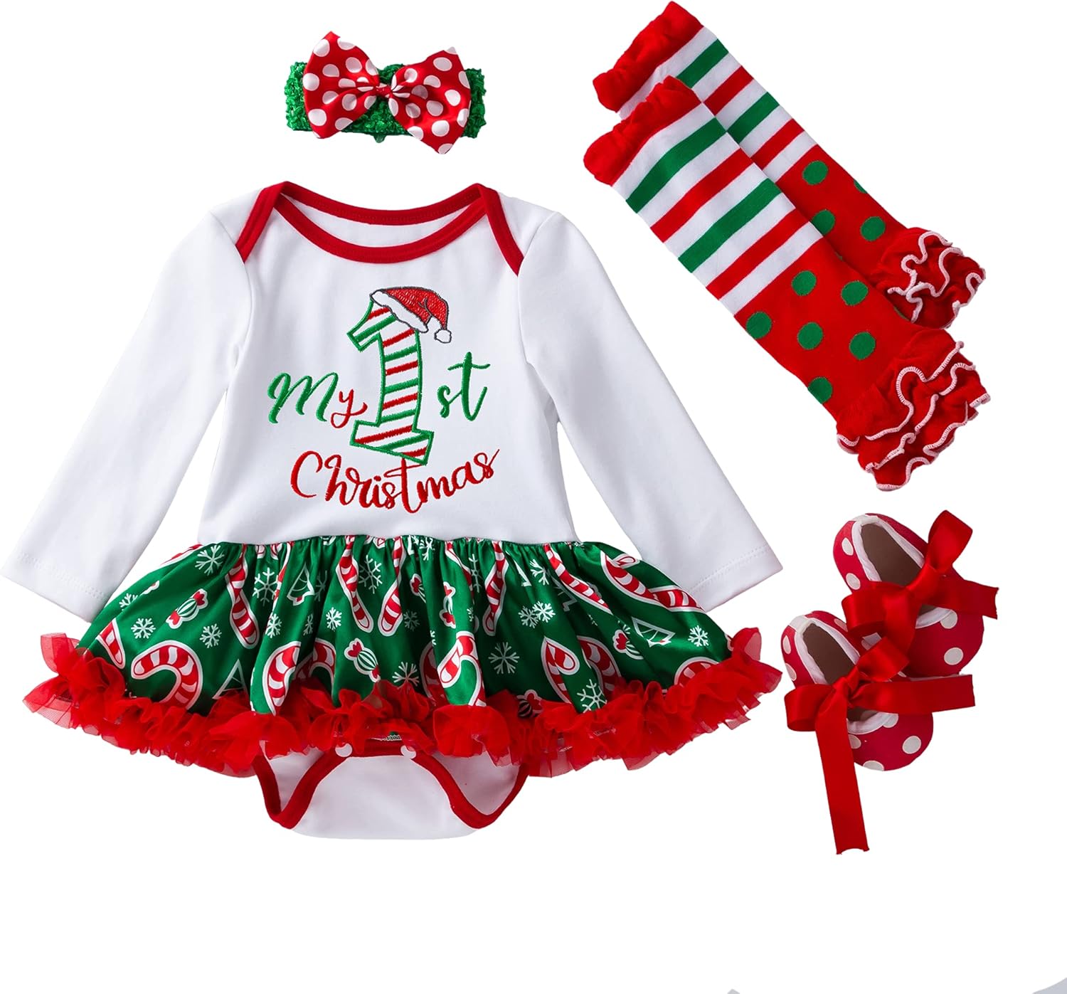 Babany Bebe Mi primera Navidad recién nacida vestido de mameluco bordado para niñas recién nacidas, disfraz de fiesta