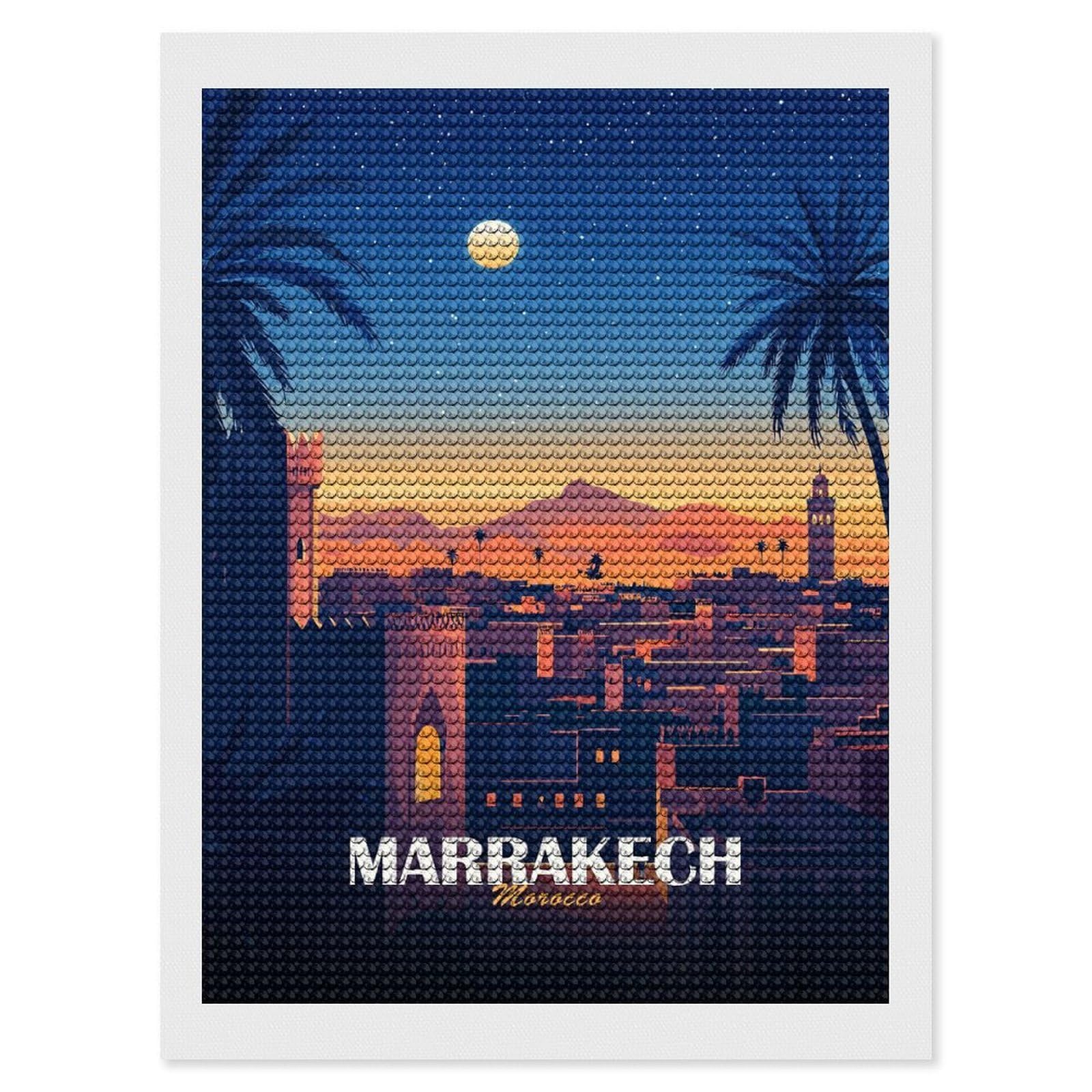 Junmoney Marrakech, Morocco Cityscape at Night DIY Diamond Art Canvas Kit 12"x16", Complete Accessories, Creative Leisure Activity, Home Wall Decor, Gift Idea
