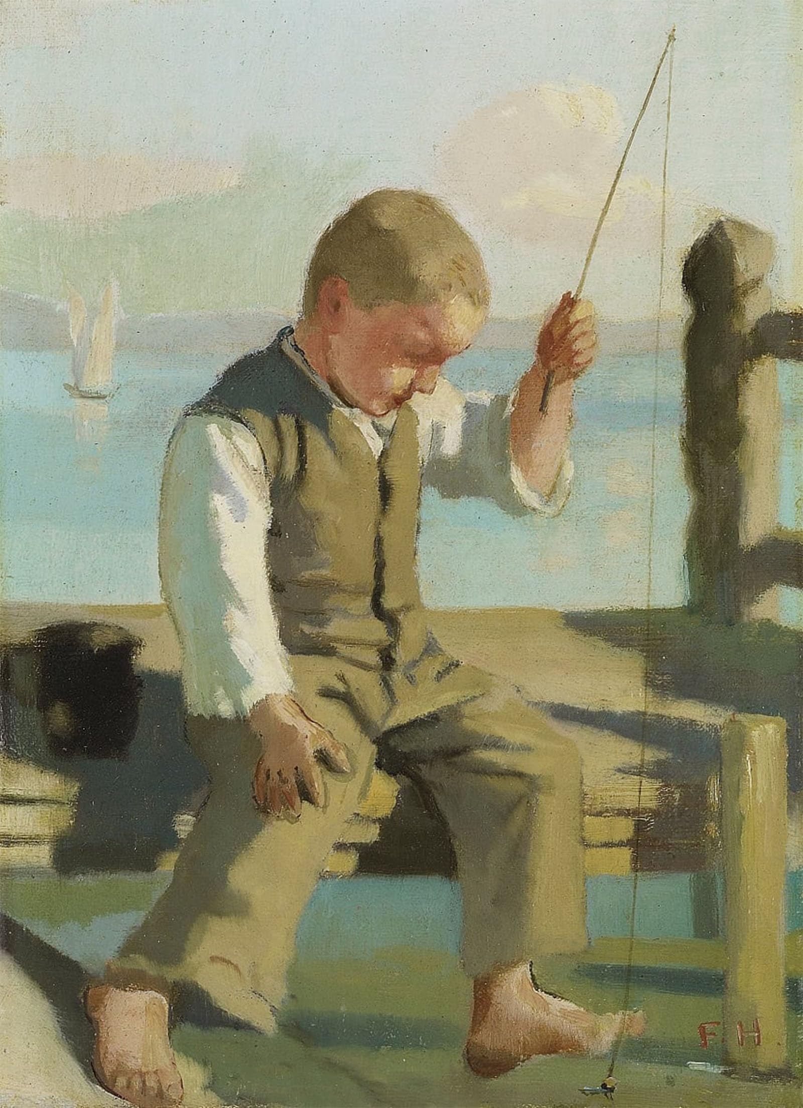 SERENDIPITP Abstract Painting Mural Print Picture Wall Decor Painting the Small Fishing by Ferdinand Hodler Vintage Wall Artwork for Home Decor 60x90cm