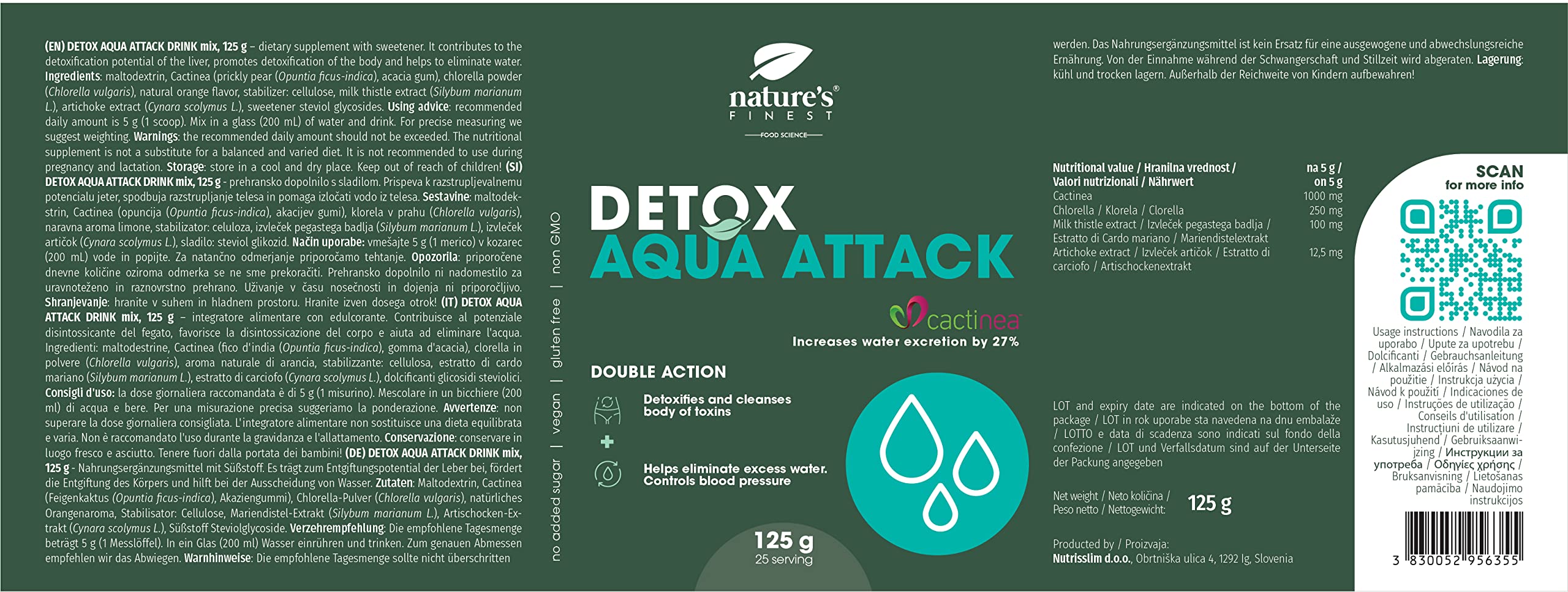 Nature's Finest Detox Aqua Attack Drink, Trinkpulver 625 g (5er Pack)