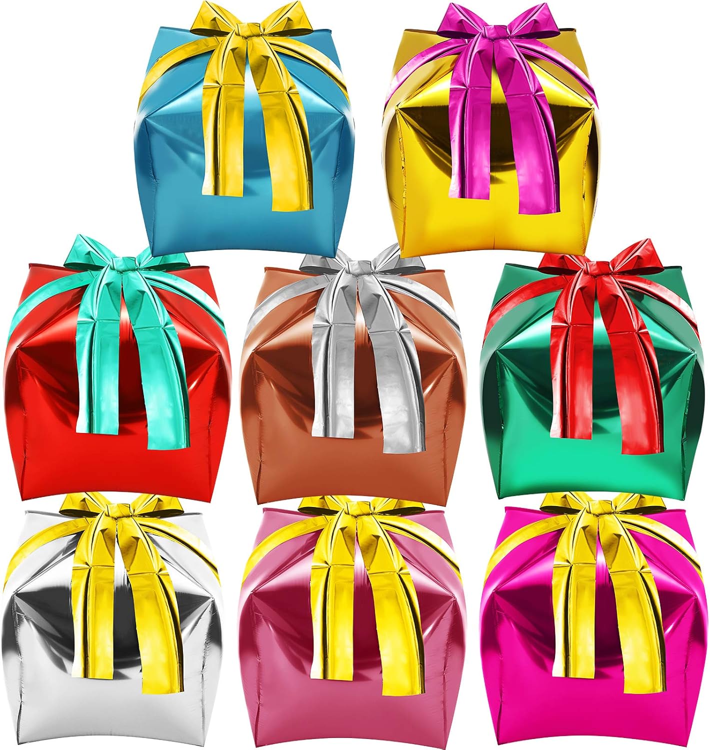 Skylety 8 Pieces Christmas Square Shaped Foil Balloons Gift Box Cube Aluminum Foil Balloon for Happy Xmas Birthday Party Decoration, 24 Inch (Multicolor)