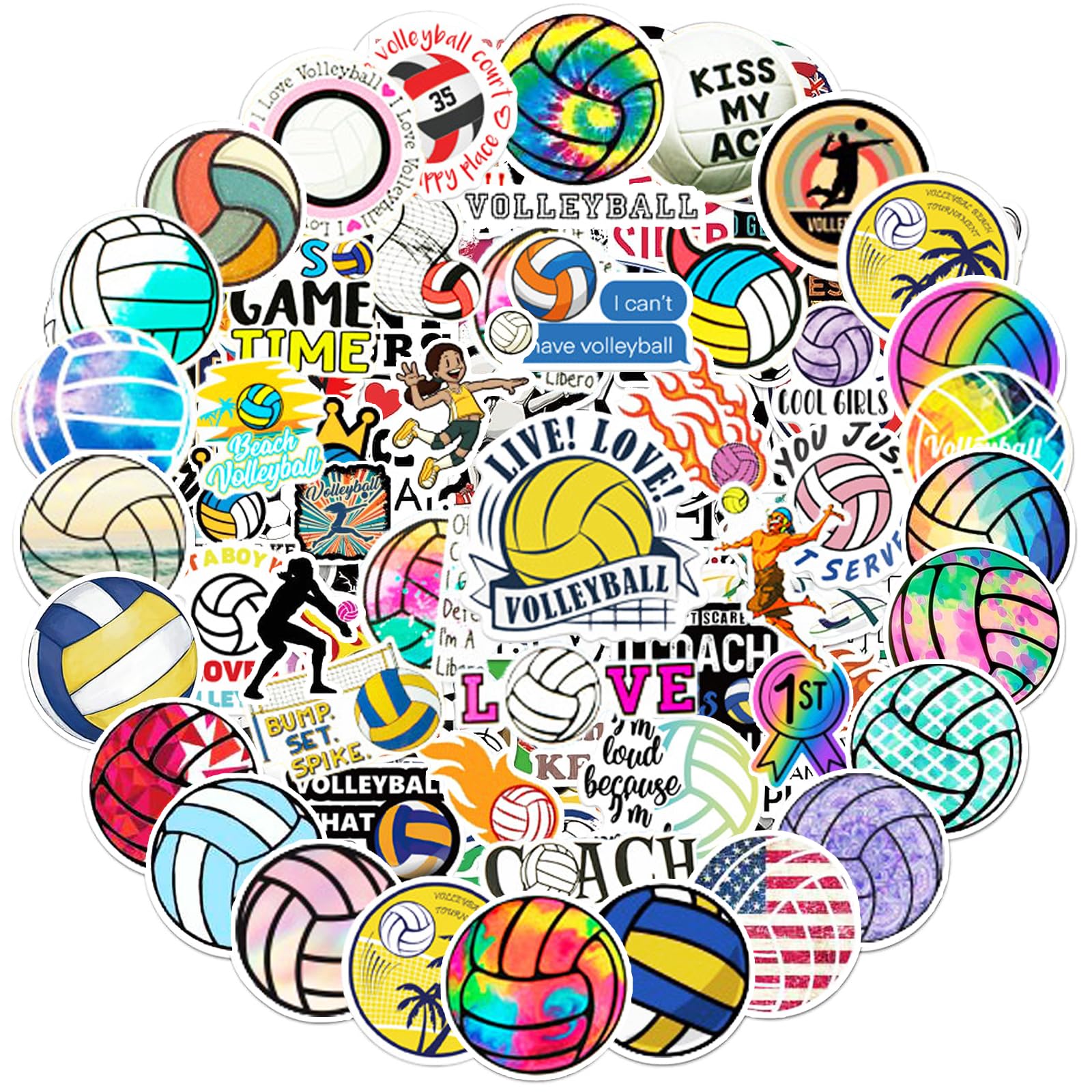 150 PCS Cute Volleyball Stickers, Water Bottle Stickers for Kids Teens, Waterproof Vinyl Laptop Kids Stickers for Laptop, Bumper, Skateboard, Guitar