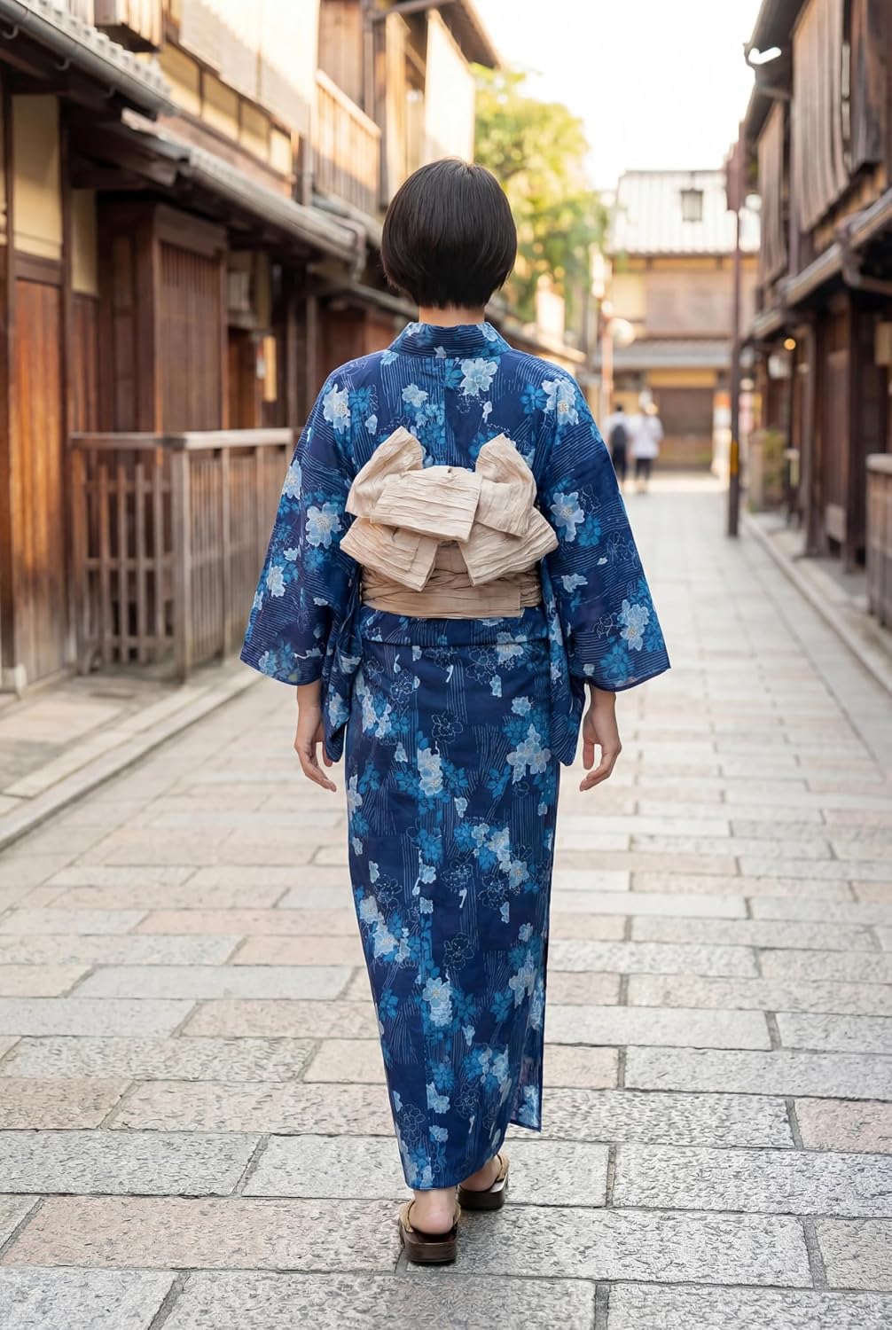 Dita Women's New Separate Yukata Set with Easy Wearing Top, Wrap Skirt, and Pleated Heko Obi Belt (Japanese Casual Kimono)
