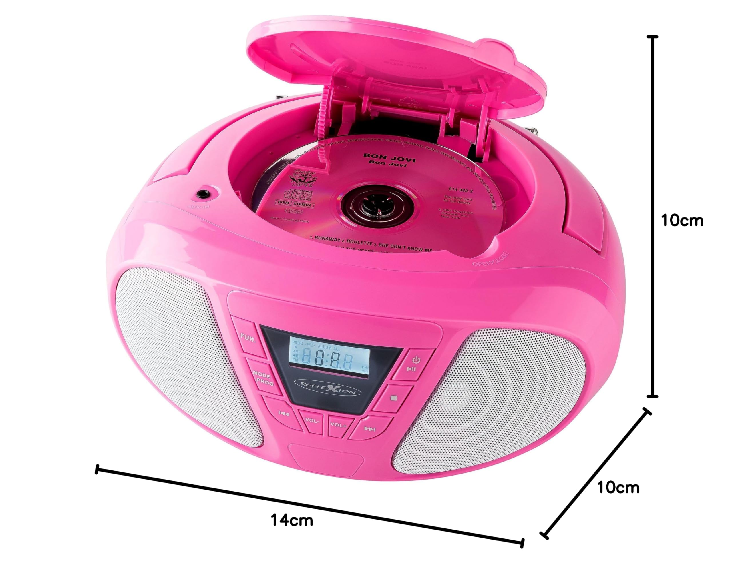 REFLEXION CDR614PK, Tragbares CD-UKW-PLL-Stereo Radio (2x16 Watt max. Musikleistung), 3,5mm AUX-IN Anschluss, Programmier-Funktion (CD: 20 Tracks), Pink