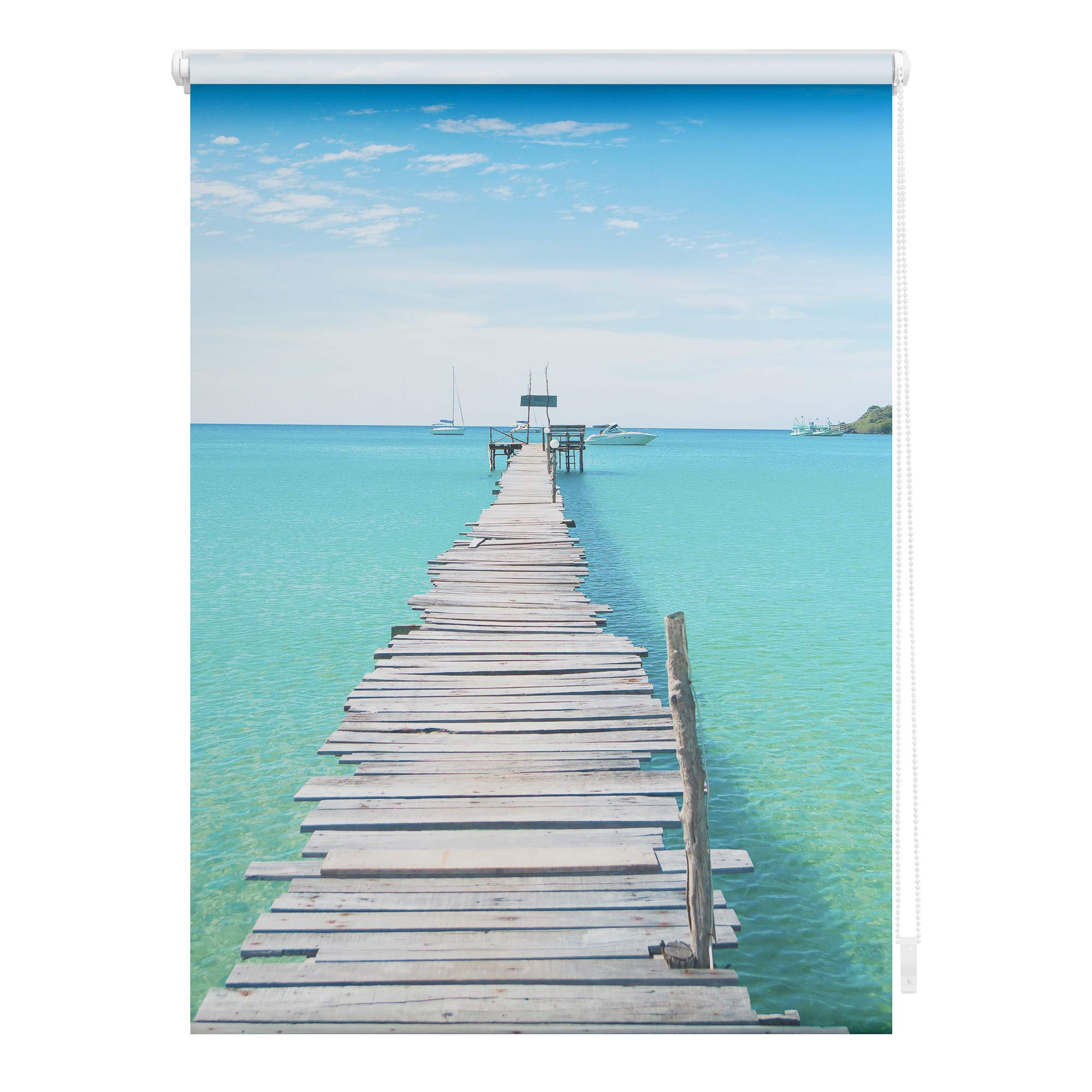 Lichtblick Klemmfix Verdunklungs-Rollo mit Motiv, ohne Bohren, Blickdicht, Seitenzugrollo, Made in Germany, EL Mar - Blau 70 cm x 150 cm (B x L)