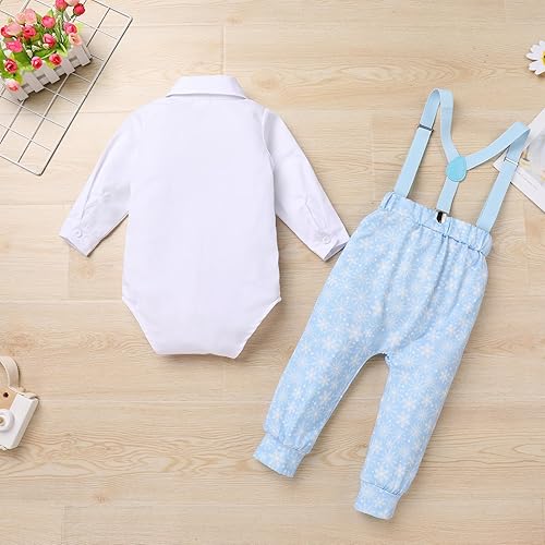 Miniatura 10 de IBTOM CASTLE Traje de invierno con copos de nieve para el primer cumpleaños de bebé, mameluco de pastel y pantalones largos, tirantes y accesorios