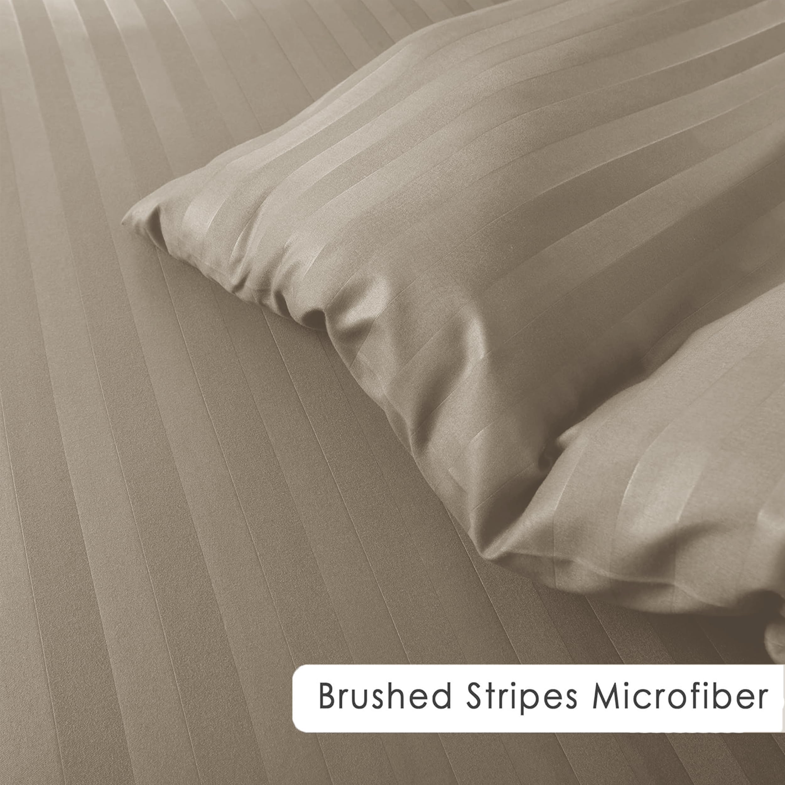 My home store Beige Double Duvet Cover Set 4 Pcs Satin Stripe Duvet Covers Soft Brushed Microfiber Bedding Set including Fitted Sheet 30 CM Deep & 2 Pillowcases - Image 4