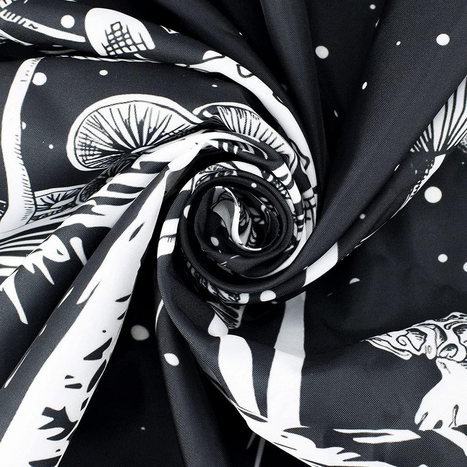 HVEST Black and White Mushroom Shower Curtain with Bathroom Rugs, Boho Moon Butterfly Botanical Plant Aesthetics Shower Curtain with Bath Mat for Bathroom Decor, 72W X 72H Inches