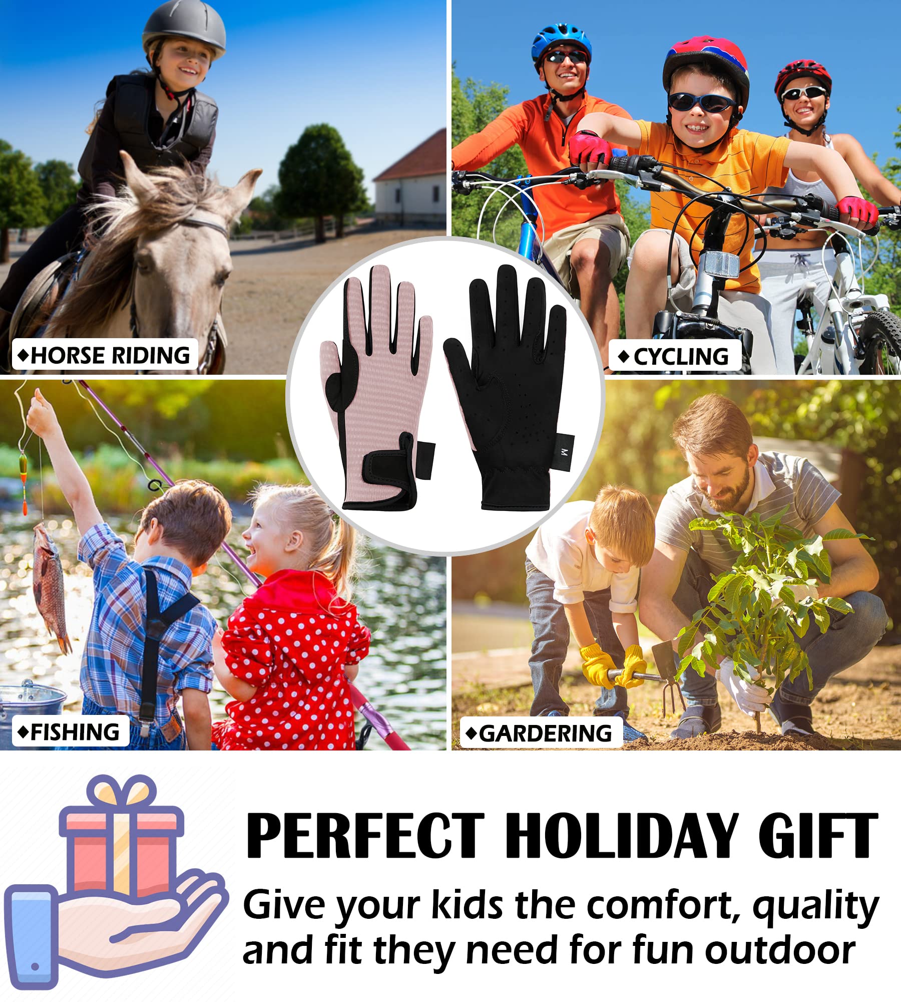 Thapower Guantes de equitación para niños, guantes de equitación ecuestre de malla, guantes de equitación para niños y niñas, ideales para ciclismo, jardinería, rosa, M