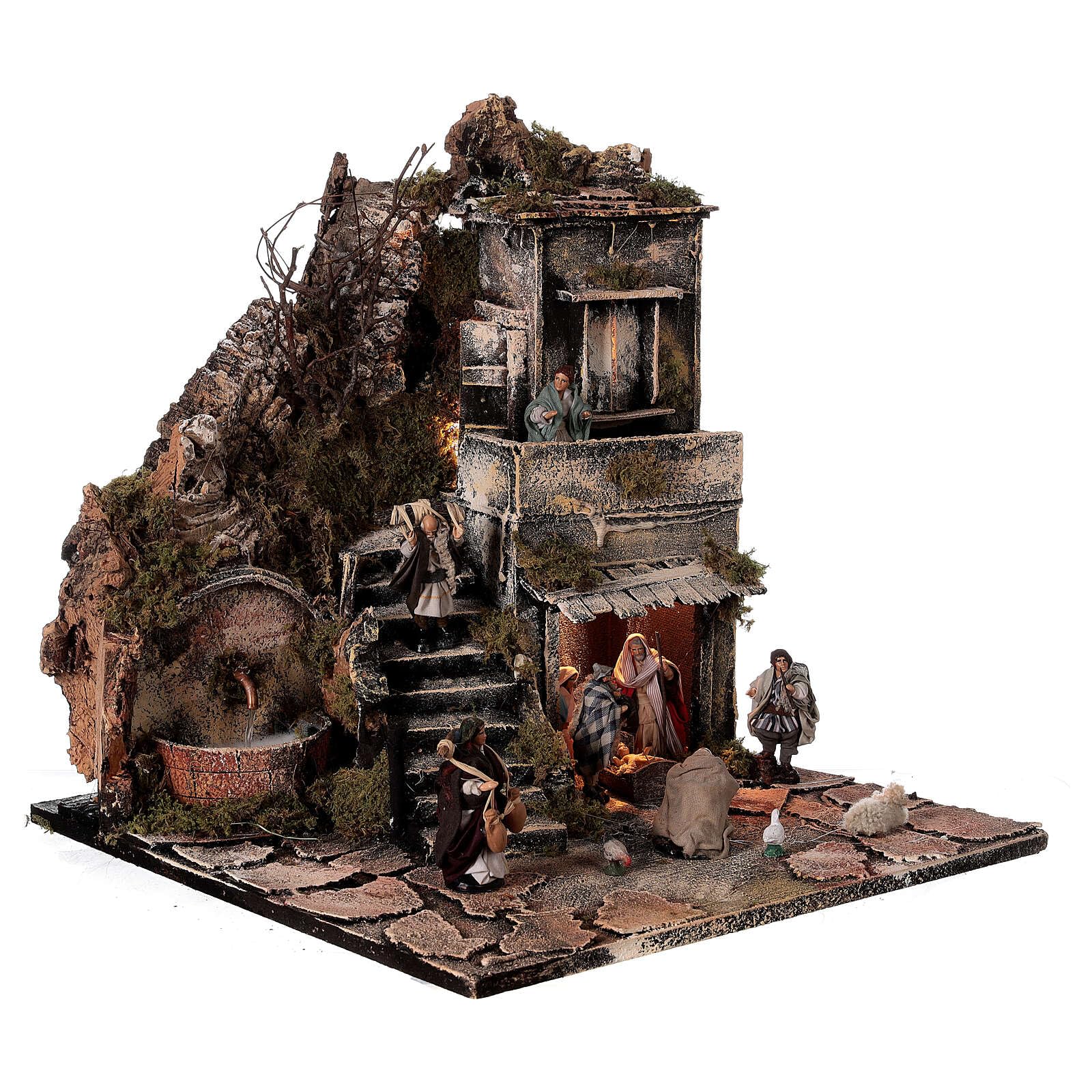 Holyart Crèche Napolitaine: Village Nativité Balcon Fontaine crèche napolitaine santons 8 cm 40x40x40 cm, avec Figurines