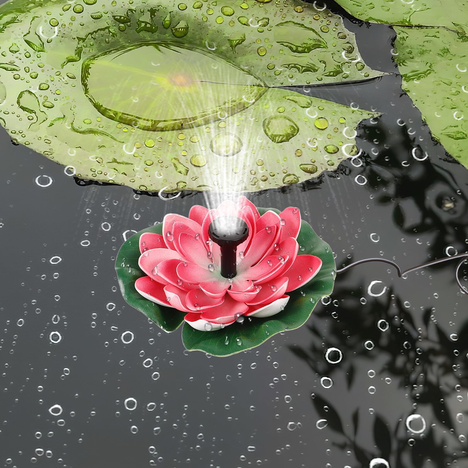 VALICLUD Solarbetriebener Lotus Solarbrunnen Gartendekoration Schwimmender Teichbrunnen für Garten Terrasse und Wasserbecken Wetterfest Leicht zu Reinigen Automatische Pumpe ohne Batterie