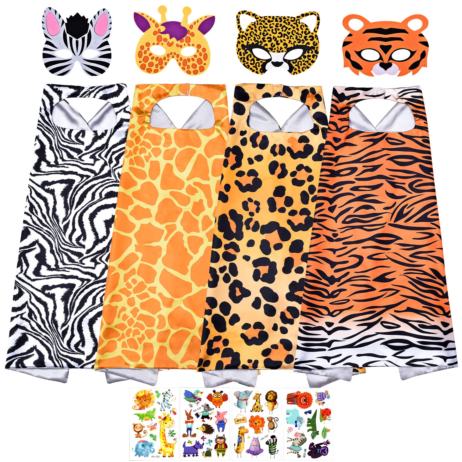 Tacobear Disfraz Animales Niño 4 Juegos Jungla Animales Capas y Mascaras con Tatuaje Pegatinas Disfraces Animales para Niños Niñas 3 4 5 6 7 8 Años Cosplay Carnaval Halloween Fiesta Temática de Selva