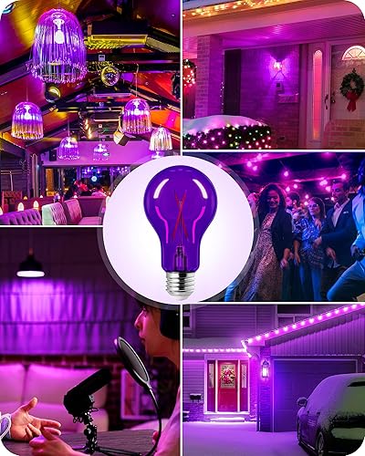 Miniatura 7 de EDISHINE Paquete de 4 bombillas moradas, 8 W A19 regulables, bombilla LED púrpura para Halloween, Navidad, iluminación del hogar, decoración de bar
