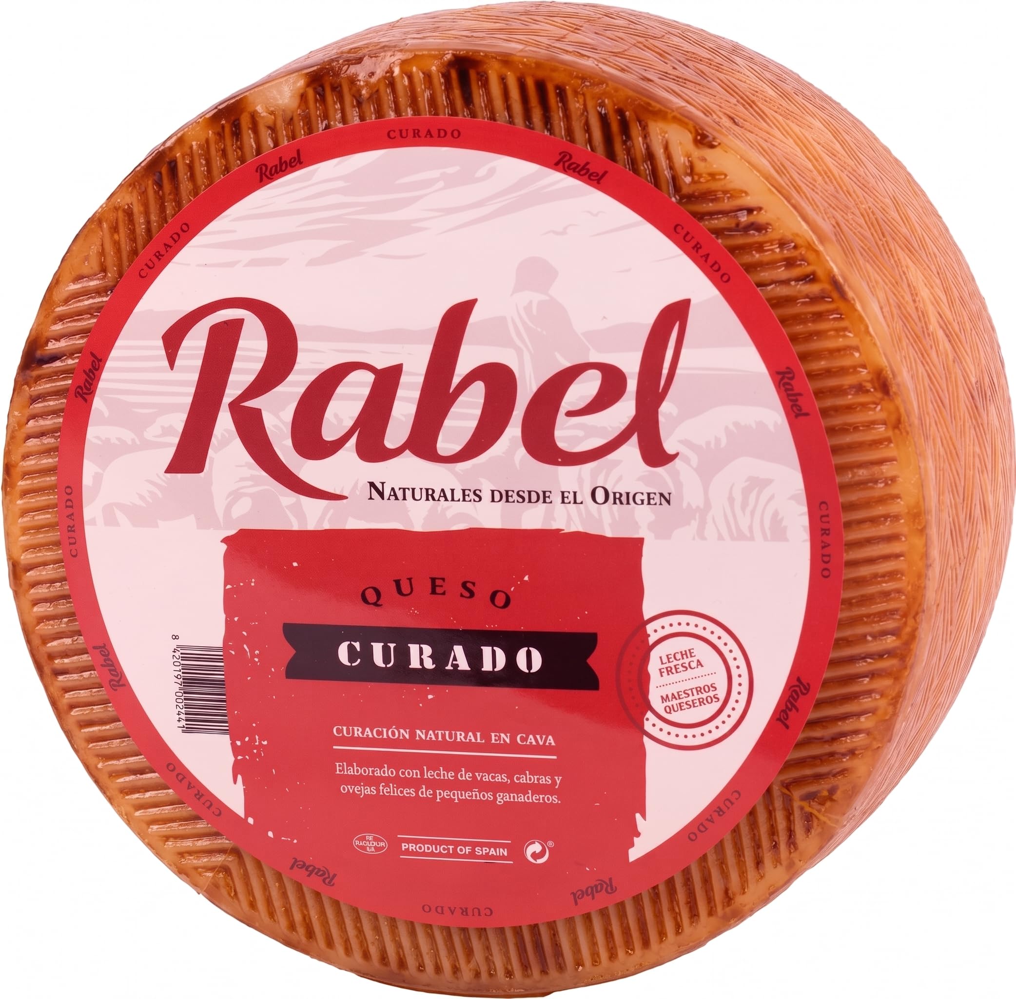 Queso Mezcla Curado Rabel Leche de Vaca Cabra y Oveja Pieza Entera 3,2 kg | Curación natural en cava 90 días, sabor intenso y aromático con leve picor. Premiado. Ideal tabla gourmet, aperitivo y regalo