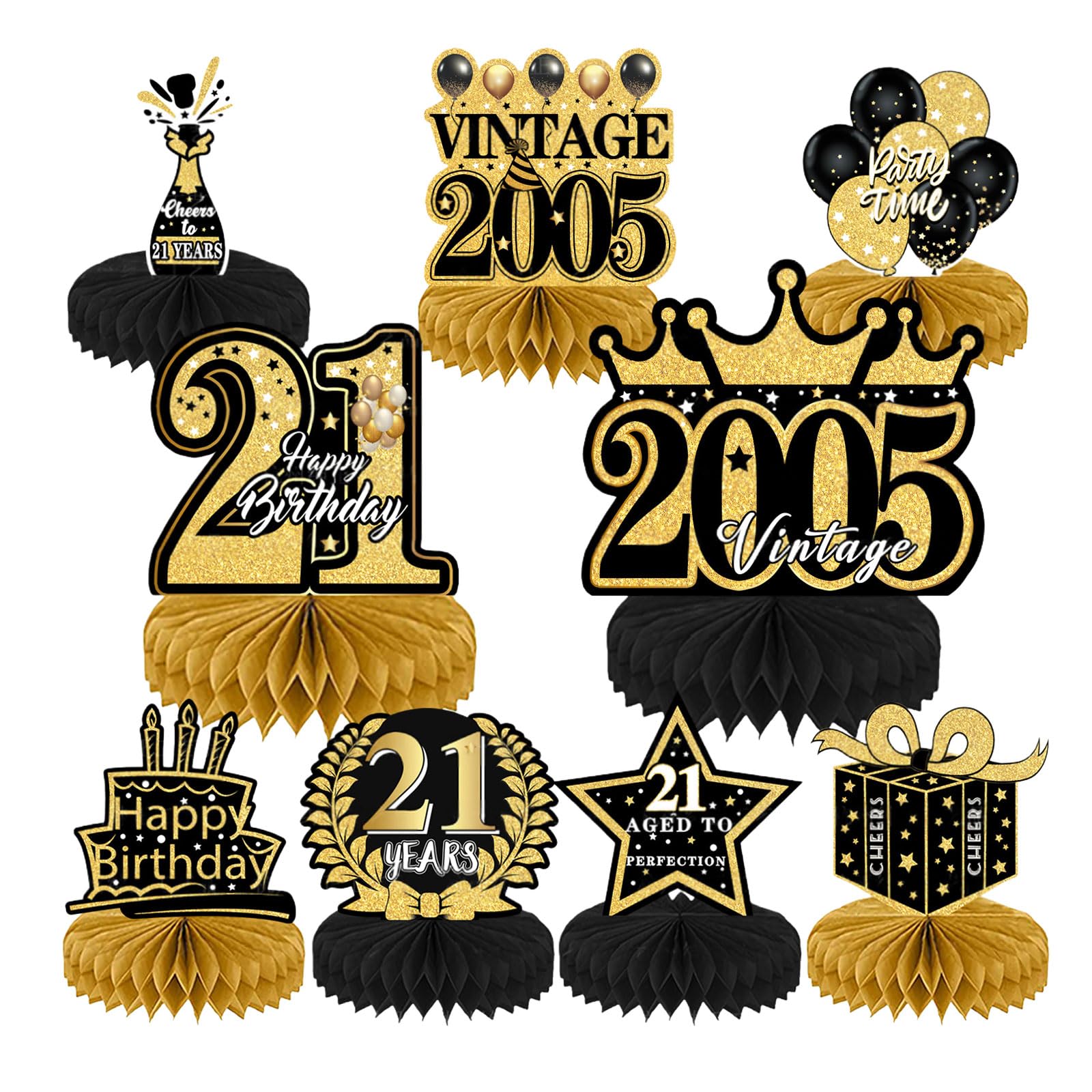 Bubaxuce 9 Pieces 21st Birthday Decorations 21st Birthday Centerpieces For Table Arrangements Cheers To 21 Years Honeycomb Table Topper For Men And Women 21 Years