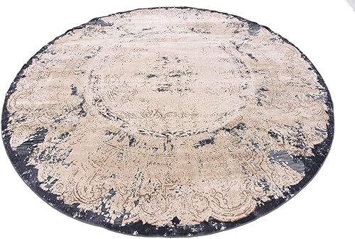 Miniatura 3 de Unique Loom Chateau Collection - Alfombra rústica, vintage, medallón, texturizada, envejecida, tradicional, 8 pies, beigeazul marino