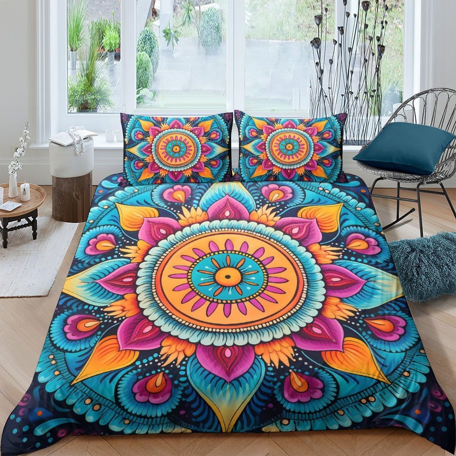 Ctjqhvkz Style-7 3D Printed Mandala Floral Fitted Sheet Microfiber Soft Vibrant Boho Lotus Bed Cover For Bedroom Guestroom Decor Single（135X200cm）