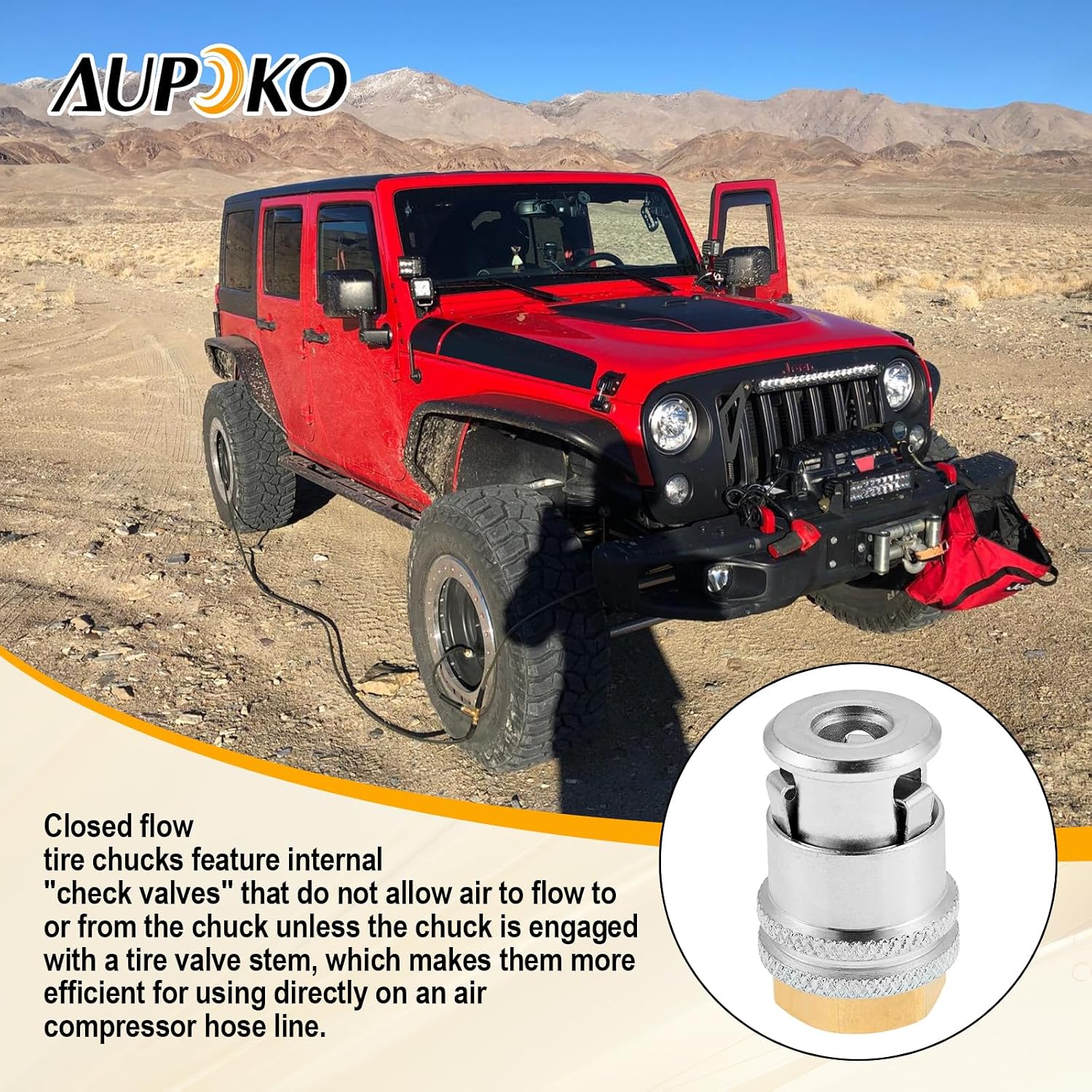 Aupoko 1/4FNPT Lock On Air Chuck, Heavy Duty Closed Flow Brass Tire Chuck for Tire Inflator Gauge and Air Compressor(Pack of 2)