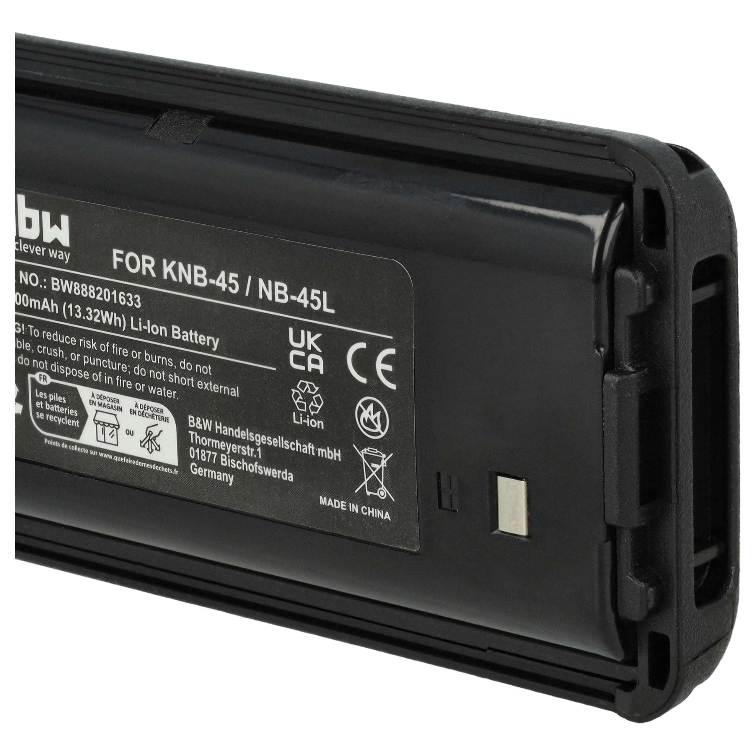 vhbw batteria sostituisce Kenwood KNB-45, KNB-45L, KNB-45Li per radio (1800mAh, 7,4V, Li-Ion)