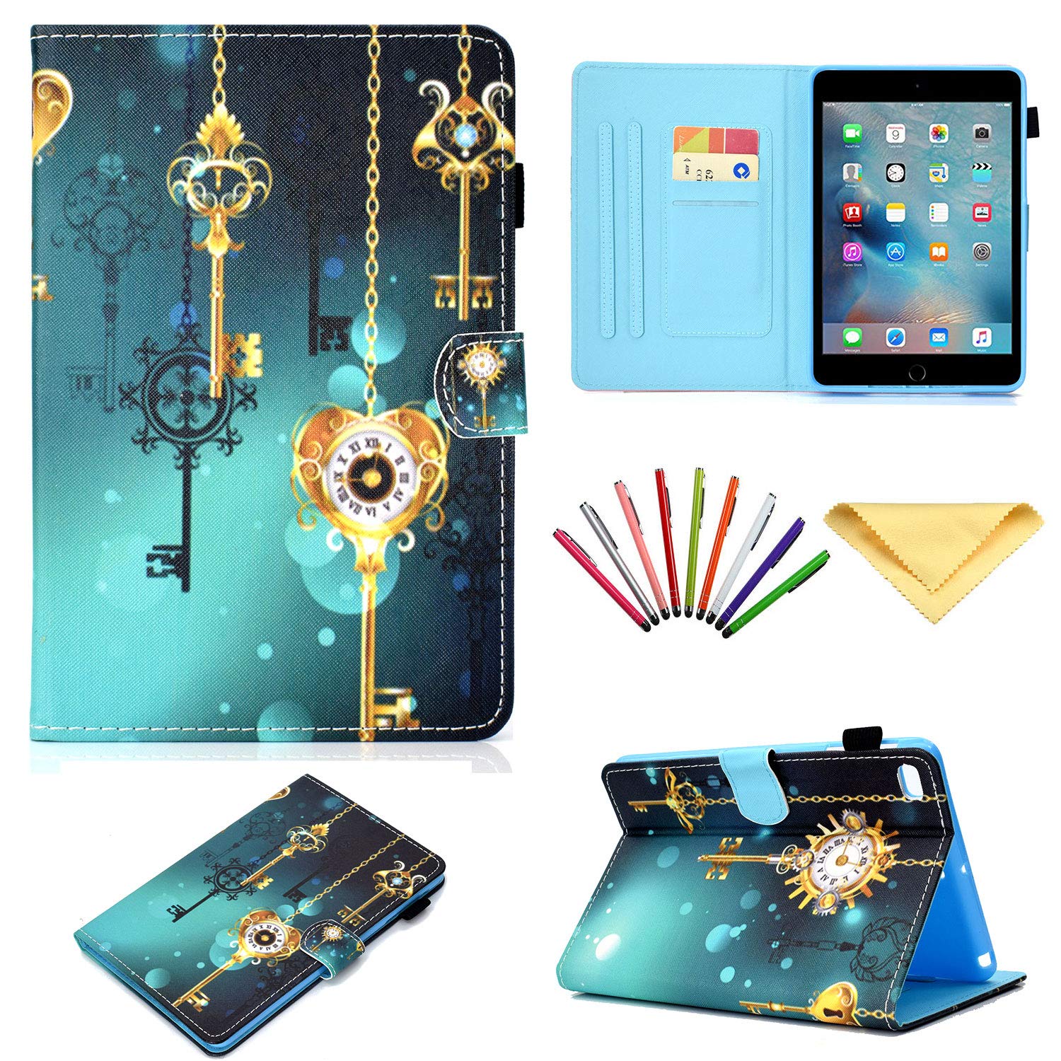 iPad Mini 1/ 2/ 3/ 4 Case, Uliking Slim Lightweight PU Leather Smart Folio Stand Protective Cover with Card/Pencil Holder Auto Sleep/Wake for Apple iPad Mini 1st, 2nd, 3rd, 4th Gen, Metal Wall Clock