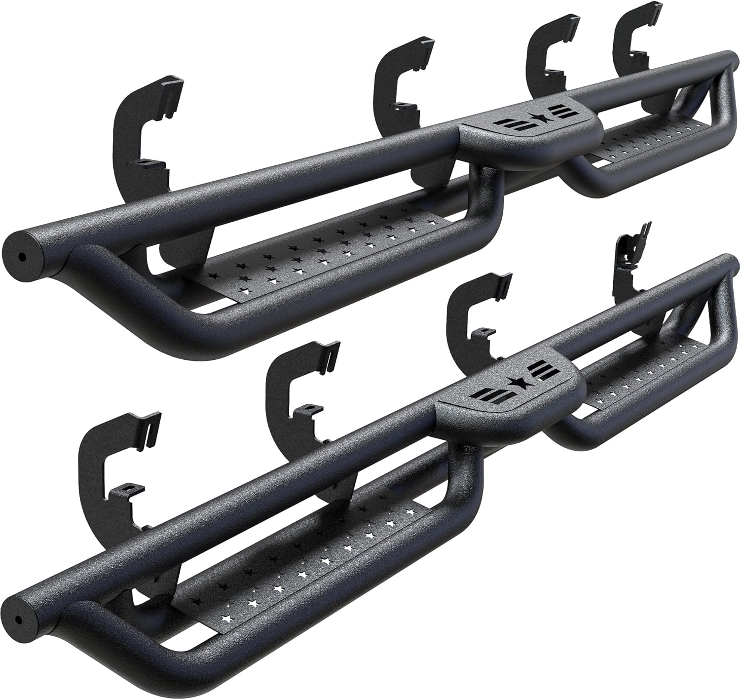 Running Boards Side Steps Compatible with Chevy Silverado/GMC Sierra Crew Cab 2007-2018 1500 (inc. 19, Ld/Lt), 2007-2019 2500HD 3500HD, 6" 2-Stairs Coated Black Carbon Steel Nerf Bars Carbon Steel-black Crew Cab 07-19