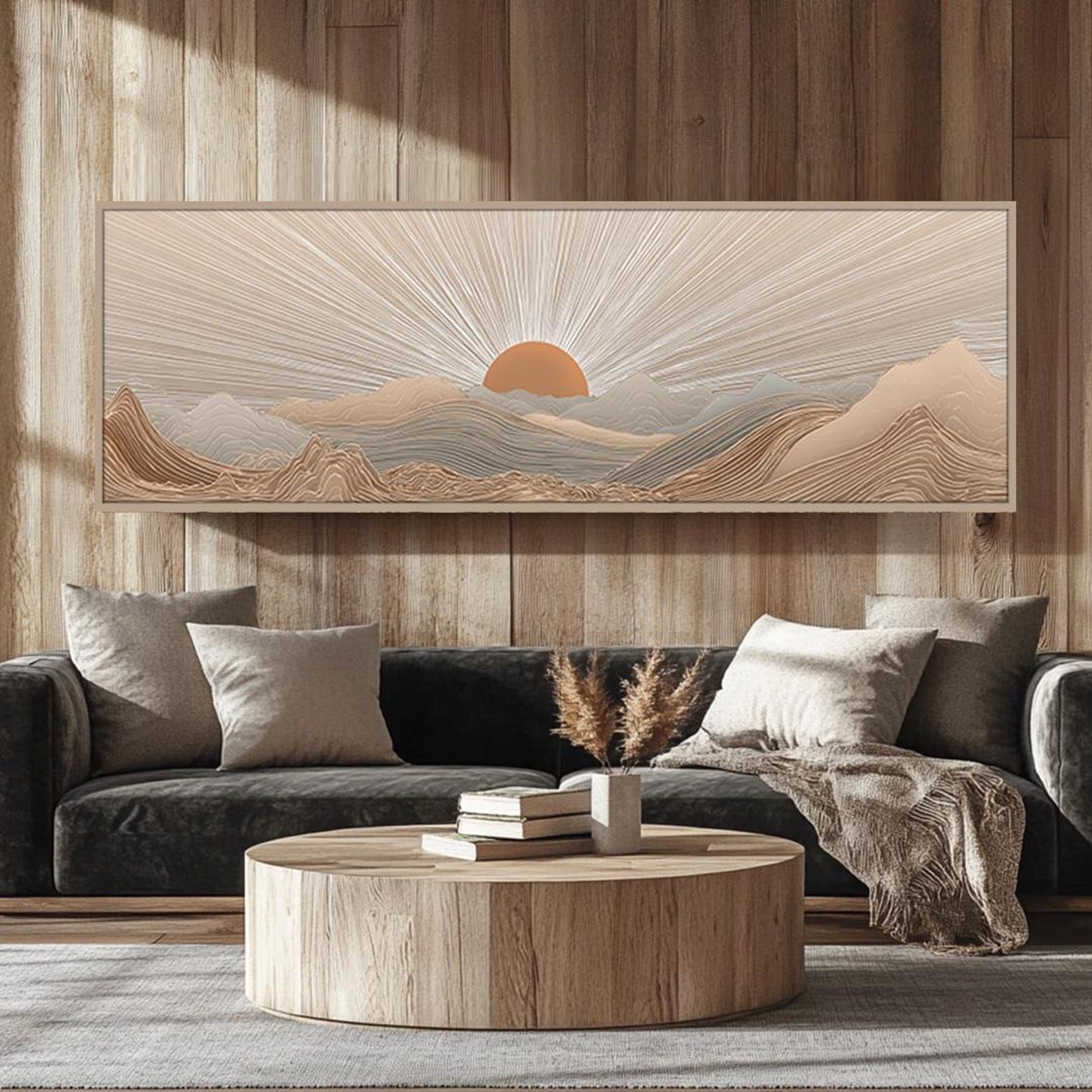 XBTYKPB Narrow Horizontal Sunrise Canvas Wall Art,Wide Horizontal Nature Art,Framed Canvas Print for Office Rooms Halls Posters(55x110cm/Inner Frame)