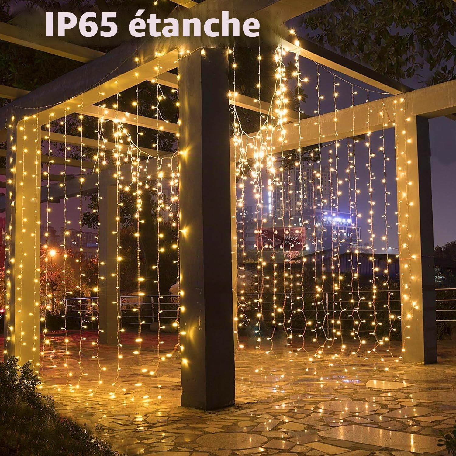 Cozymeow 2 Pièces Rideau Lumineux 6x3m 600 LED Guirlande Lumineuse 8 Modes | Cascade Lumineuse avec Minuterie, Étanche pour Décoration Jardin Noël Extérieur, Pergola, Tonnelle, Fenêtre - Blanc Chaud