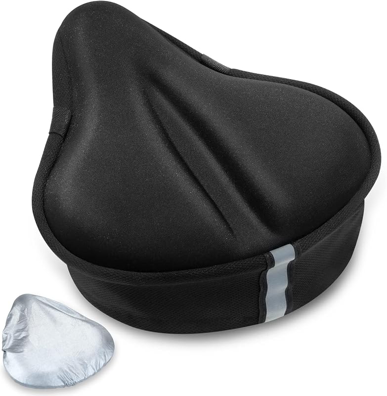 CUNCUI Bike Seat Cushion-Gel Bicycle Seats Cover Saddle Pad for Women Man | Soft Bike Mountain Seat Covers, Adjustable Bicycle Seats for Outdoor and Indoor, with Sunshade cover, Black-(11x10 inch)