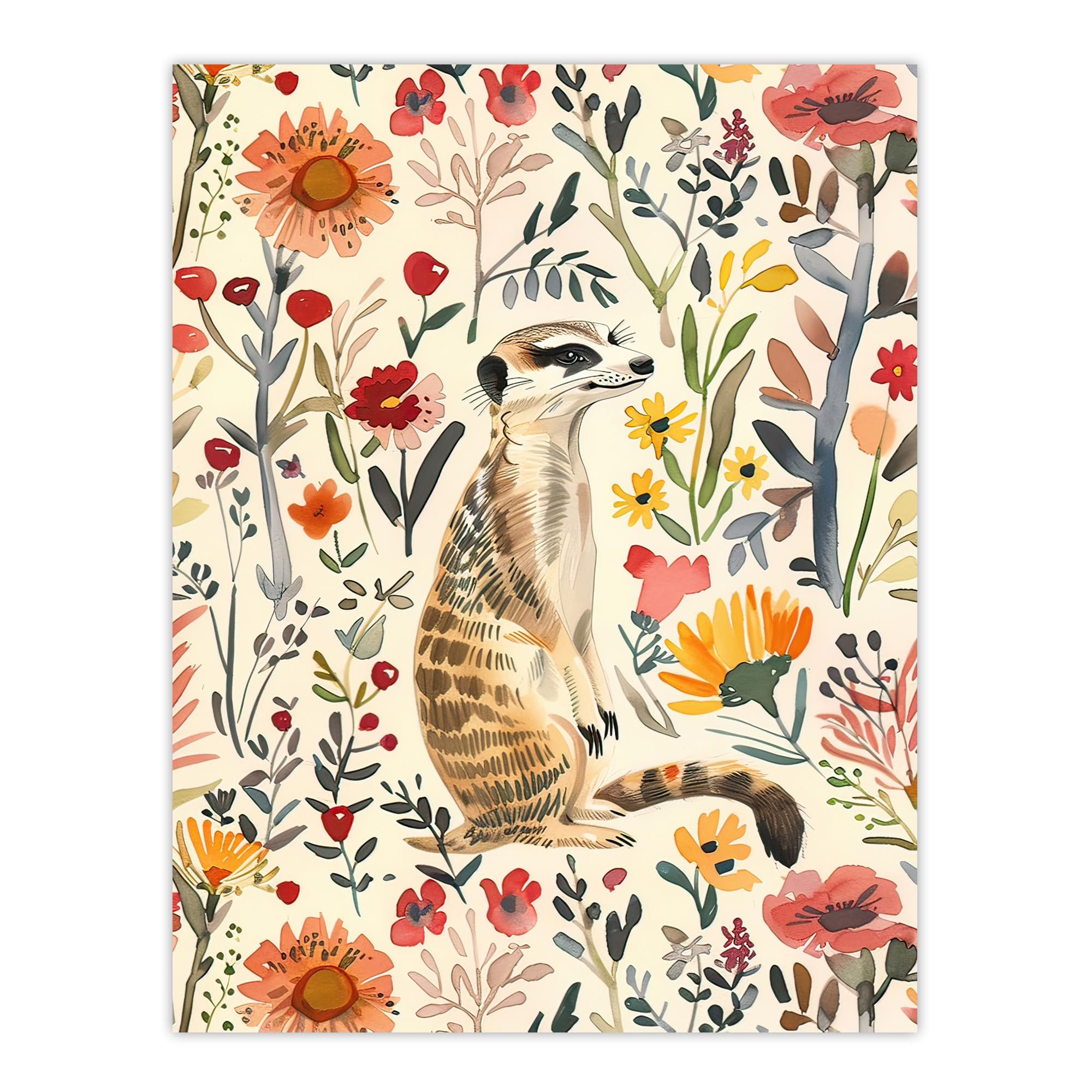 Artery8 Meerkat in Wild Flower Meadow Watercolour Spring Living Room Extra Large XL Wall Art Poster Print