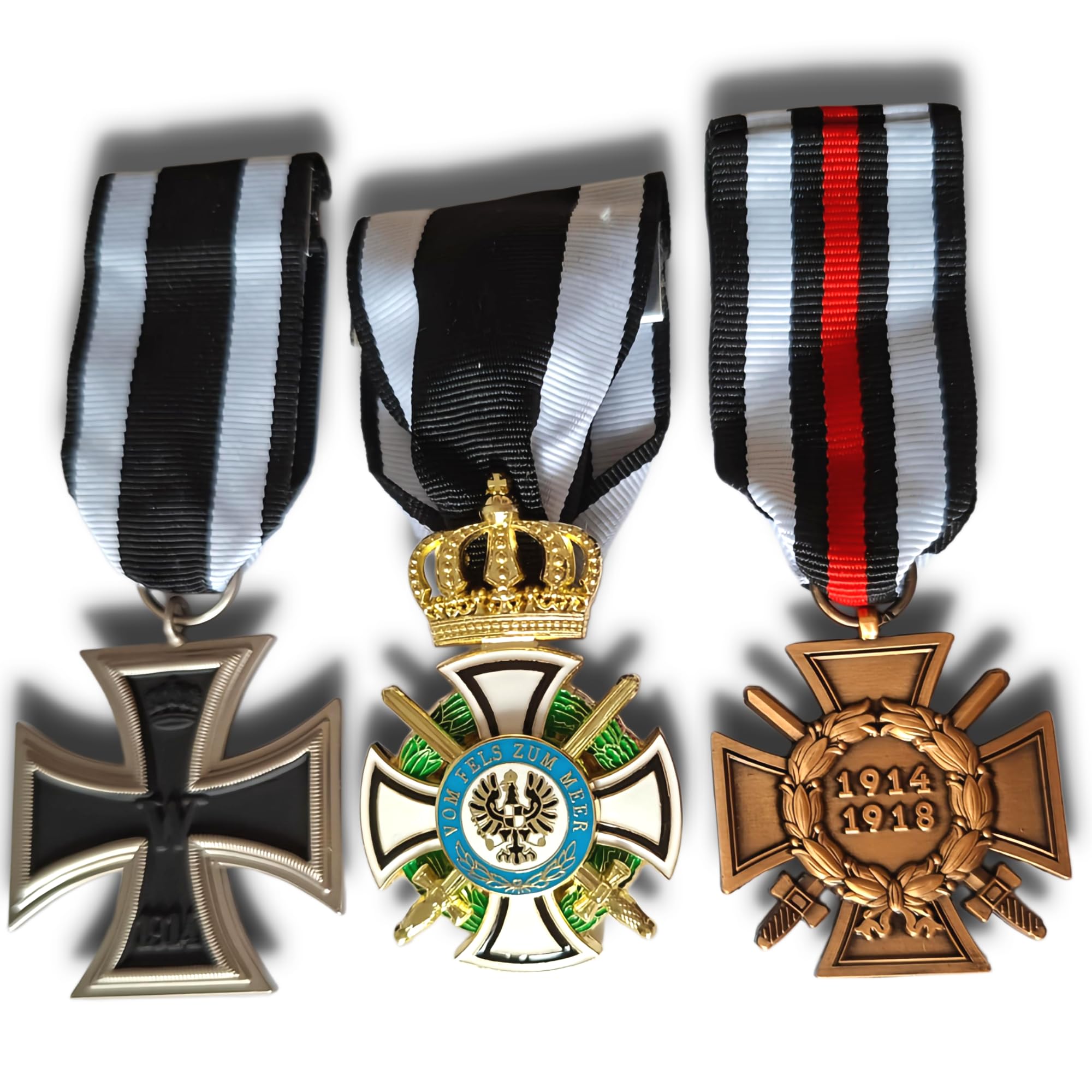 Freecrows Men's Silver Imperial German Wwi Medal Set – Iron Cross 1914, Hohenzollern Cross, & Honor Replica