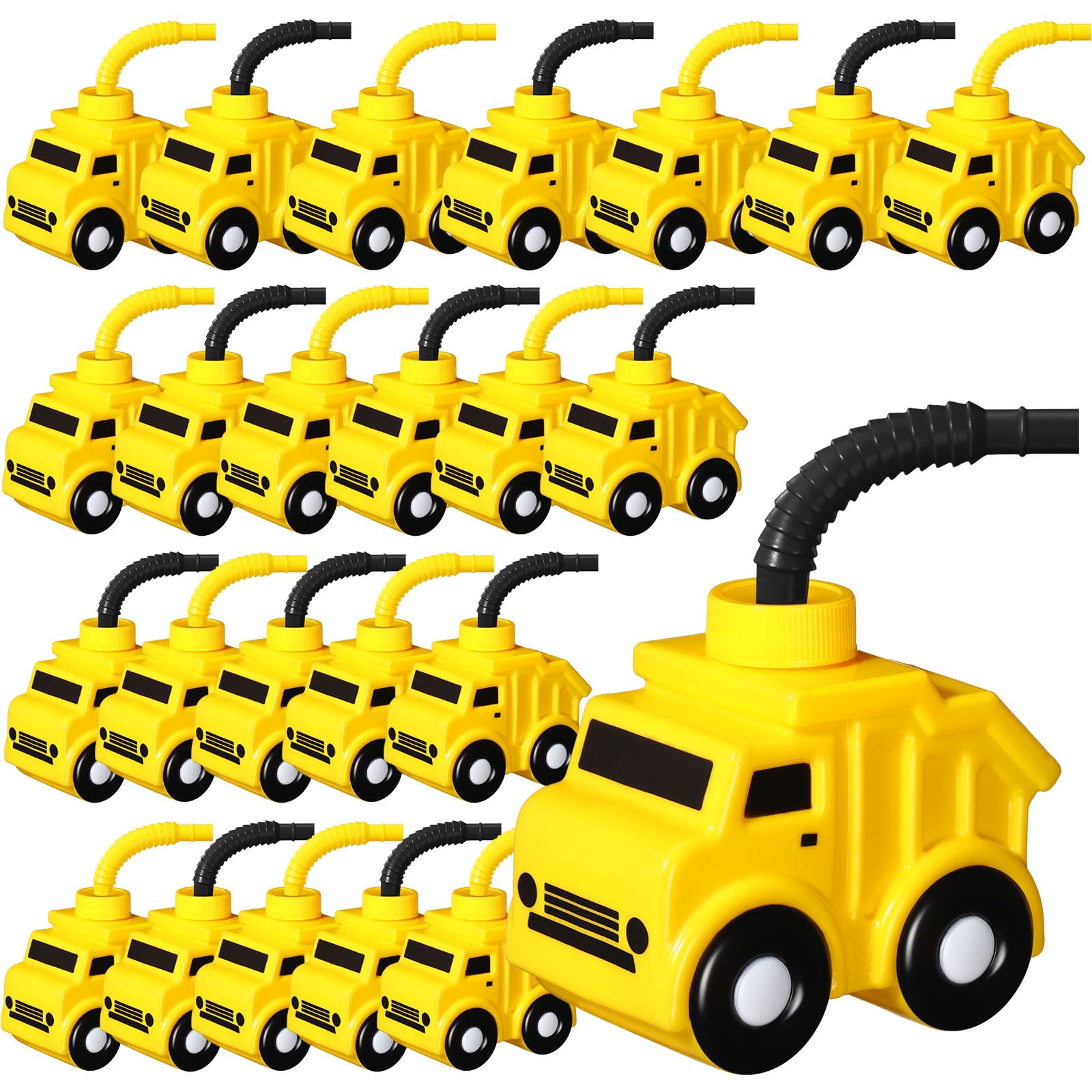 Tanlade Construction Truck Drinking Cups, 24 Set - Plastic, 10 oz, Yellow, for Kids Birthday Party Decorations and Favors - Includes Straws