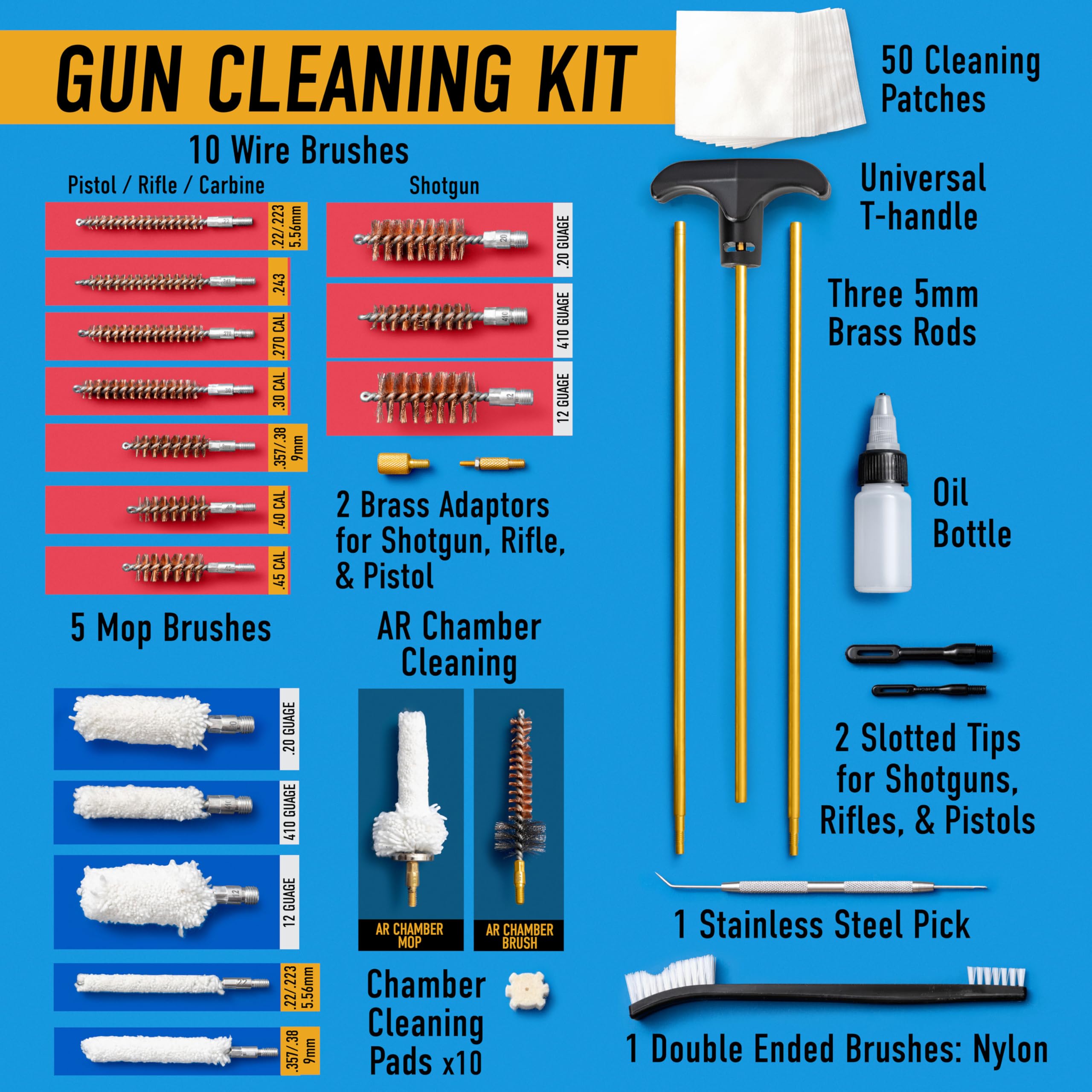 Wild Shot Deluxe Gun Cleaning Kit with .223 Aluminum Bullet-Shaped Storage Case, Cleaning Tools to Effectively Maintain Handguns, Shotguns and Rifles